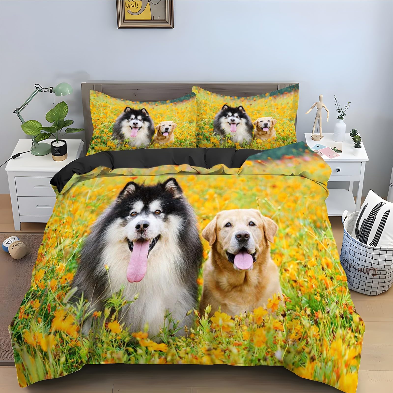 Parure de lit 90x190 Alaska housse de couette chien en microfibre douce avec 2 taies d'oreiller