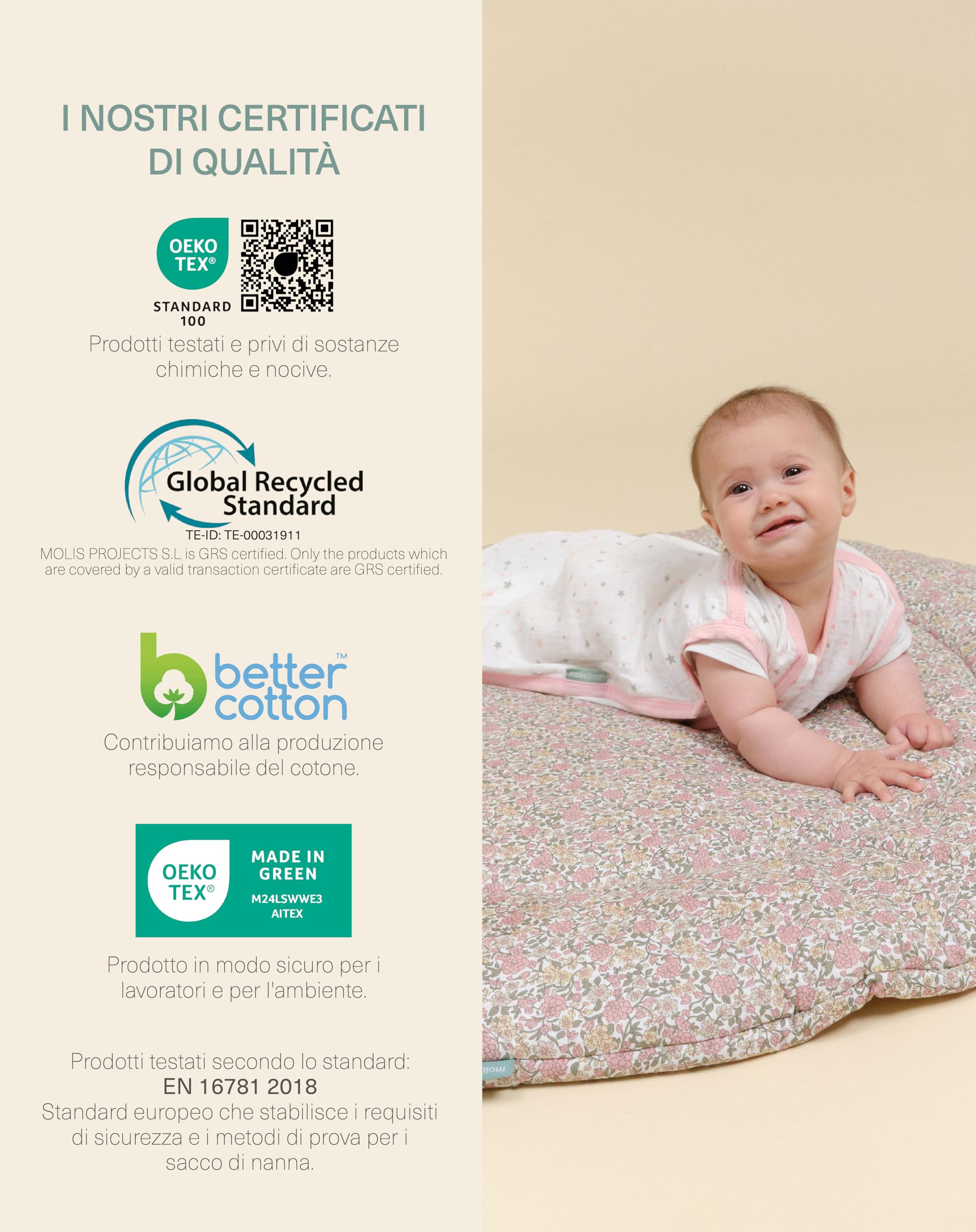molis&co - Sacco Nanna per Neonate 100% cotone. 0.4 TOG. Da 6 a 18 mesi. Ideale per i Mesi Estivi. Morbidezza e freschezza in un unico strato di tessuto (85 cm - Pink sky)