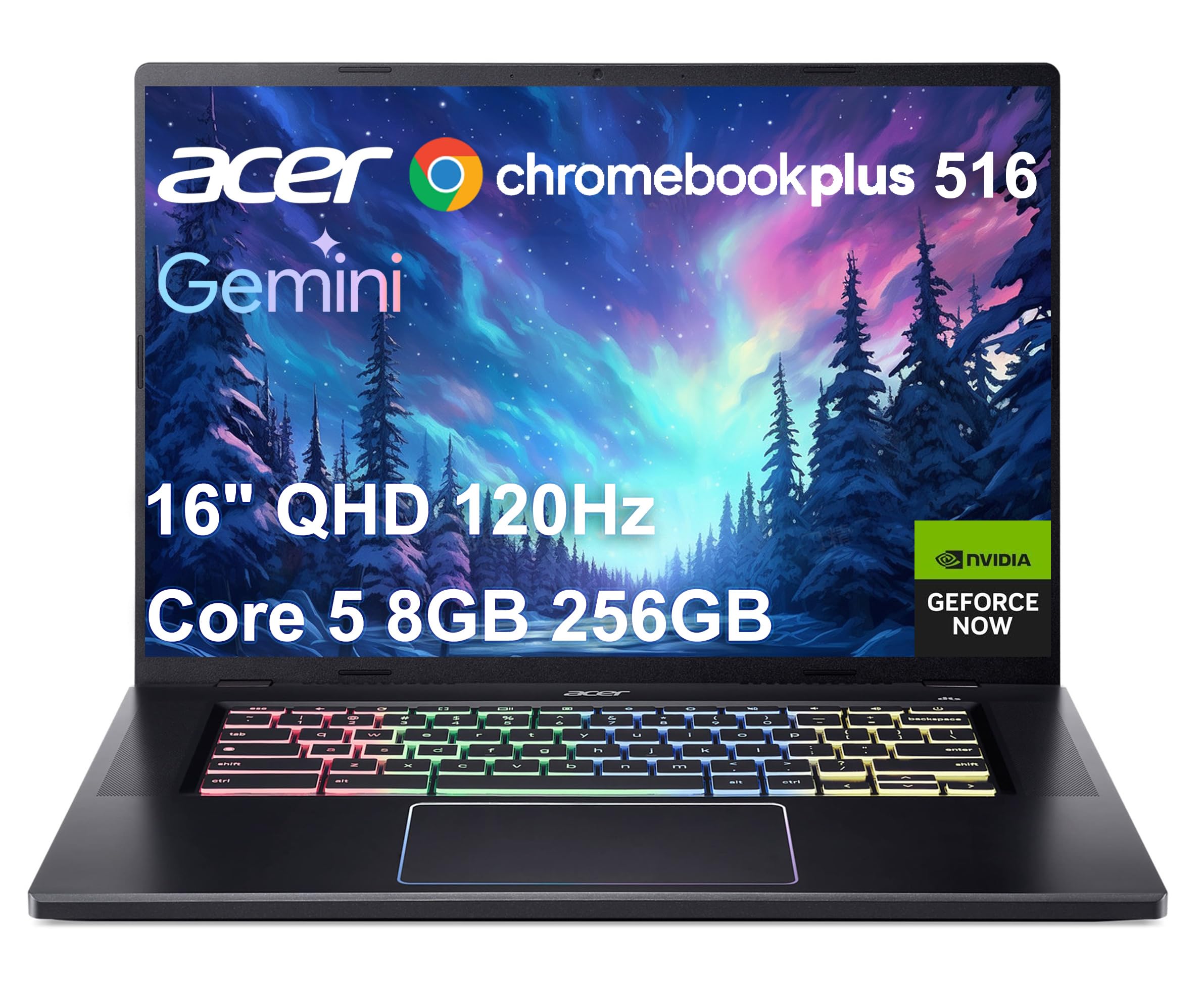 Acer Chromebook Plus 516 GE Laptop (16" 3K 120Hz, Intel Core 5 120U, 8GB RAM, 256GB SSD, NVIDIA GeForce NOW, 2TB Cloud Storage, (10-Core＞i7-1165G7)) Cloud Gaming, RGB Backlit, 1080p Webcam, Chrome OS