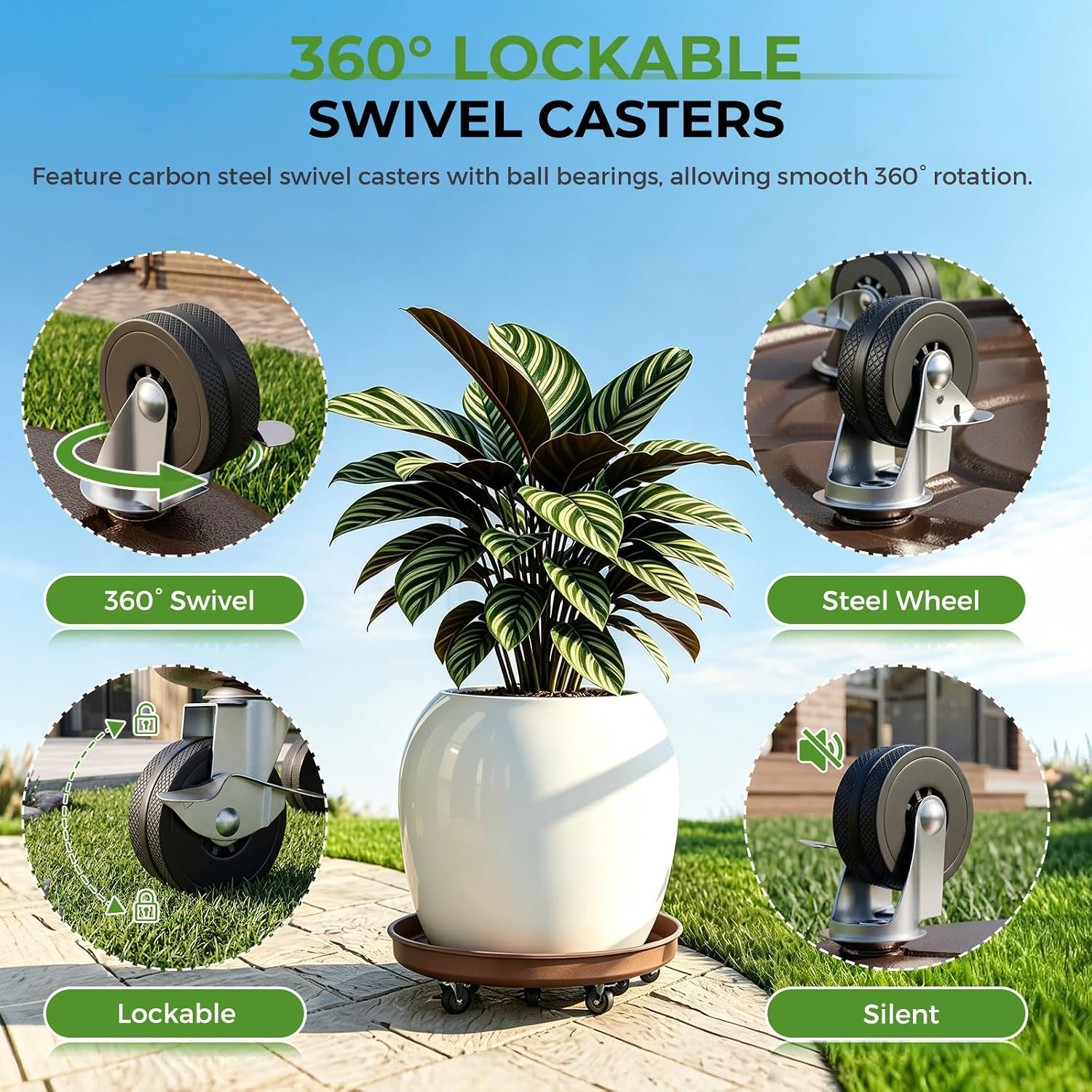 20 inch Plant Saucer Rolling Metal Extra Large Plant Caddy, 550 Lb Capacity image 4