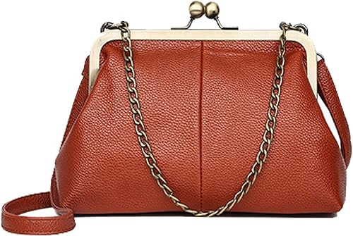 Bolso pequeño de cadena vintage para mujer, bolso de piel sintética con cierre de beso
