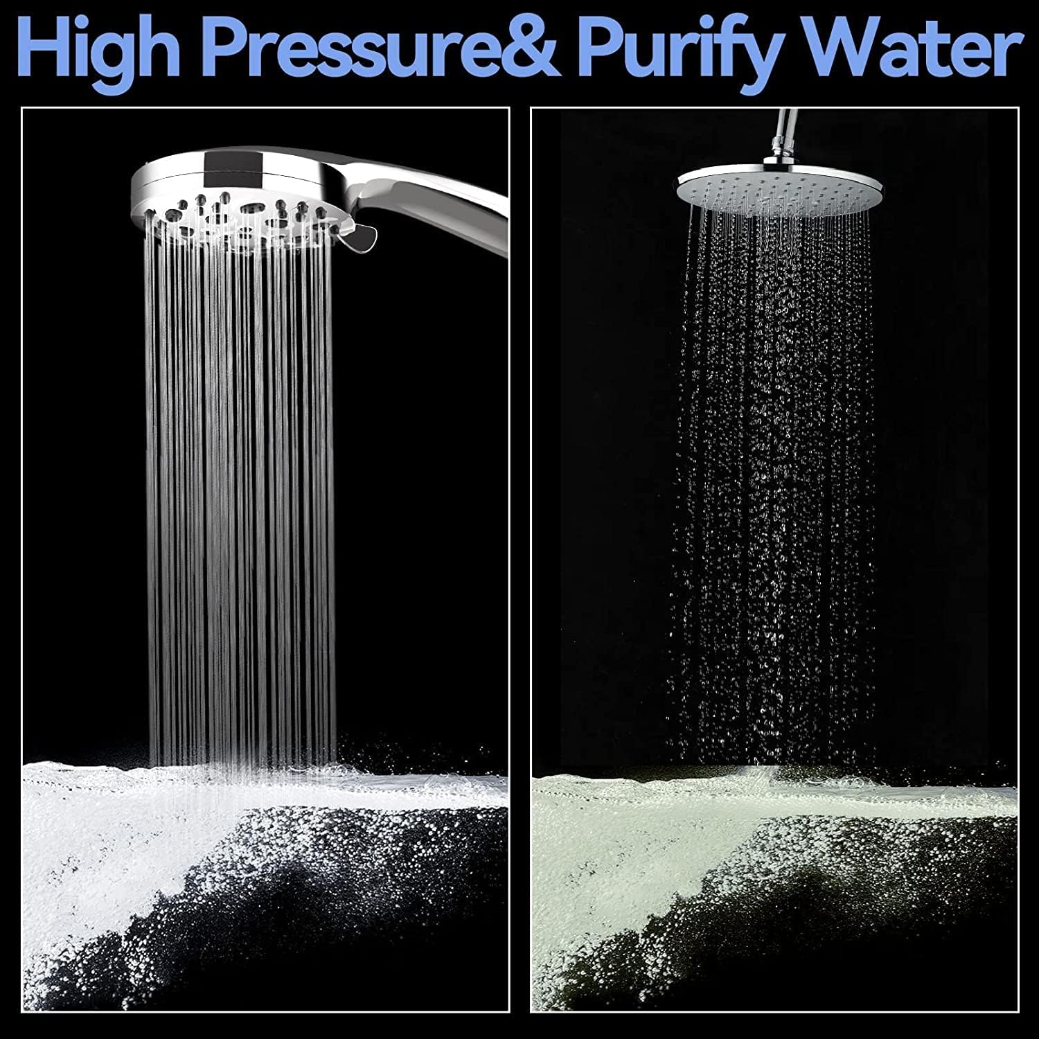 Likense Filtered Shower Head with Handheld, 10-Mode High Pressure Detachable Shower head with 60’’ Hose,Bracket, Minerals Stones Replacement Filters for Hard Water Remove Harmful Substances