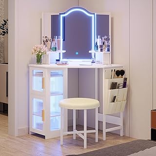 12 Corner Vanity Ideas Bedroom for Compact Stylish Grooming 68 LVSOMT Corner Makeup Vanity Desk with Mirror and Lights, 44