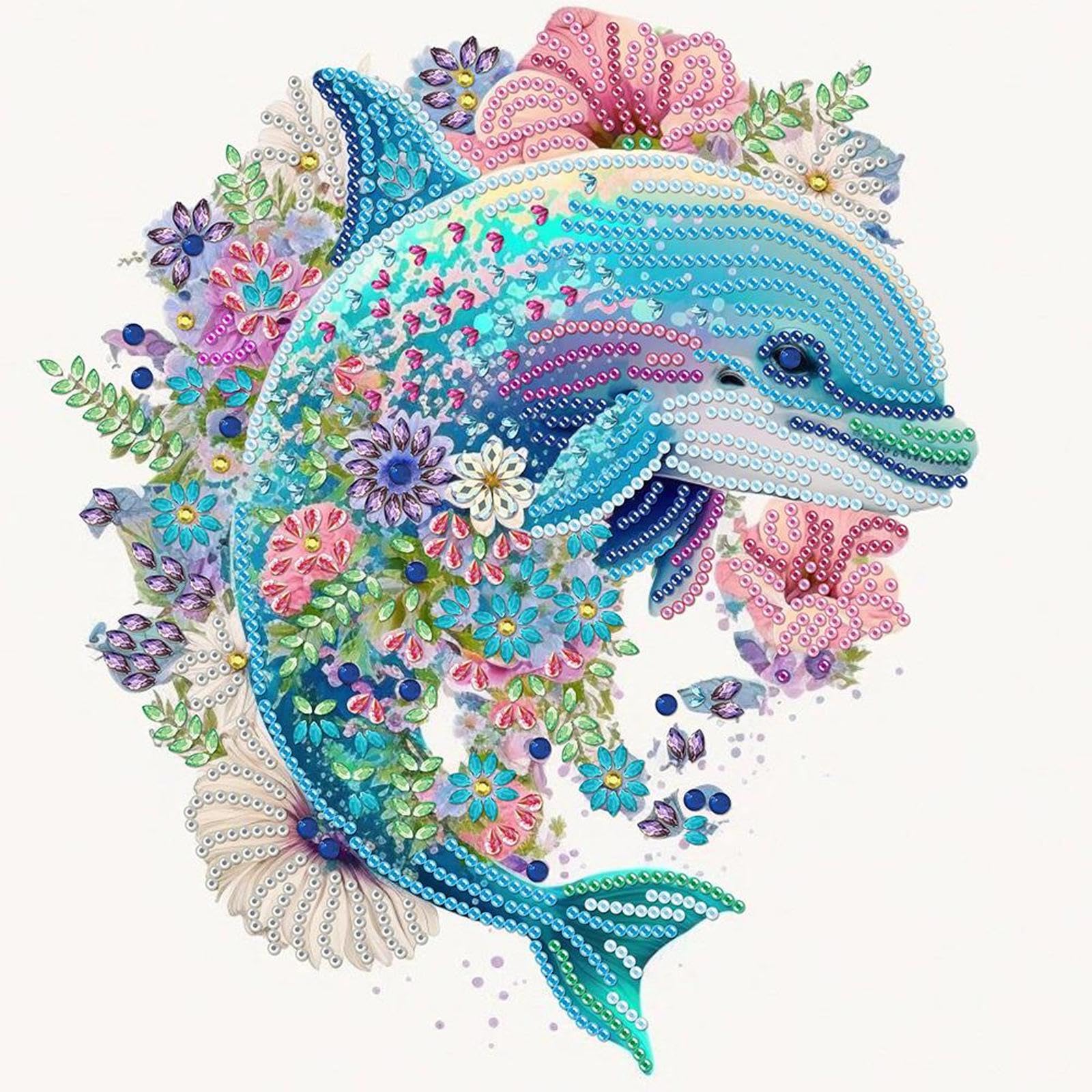 Dolphin a Partial Special Shaped Diamond Art Painting Kits for Adults Beginners, Crystal Rhinestone Gem Diamond Art Craft Kit Perfect for Home Wall Decor 11.81x11.81inch