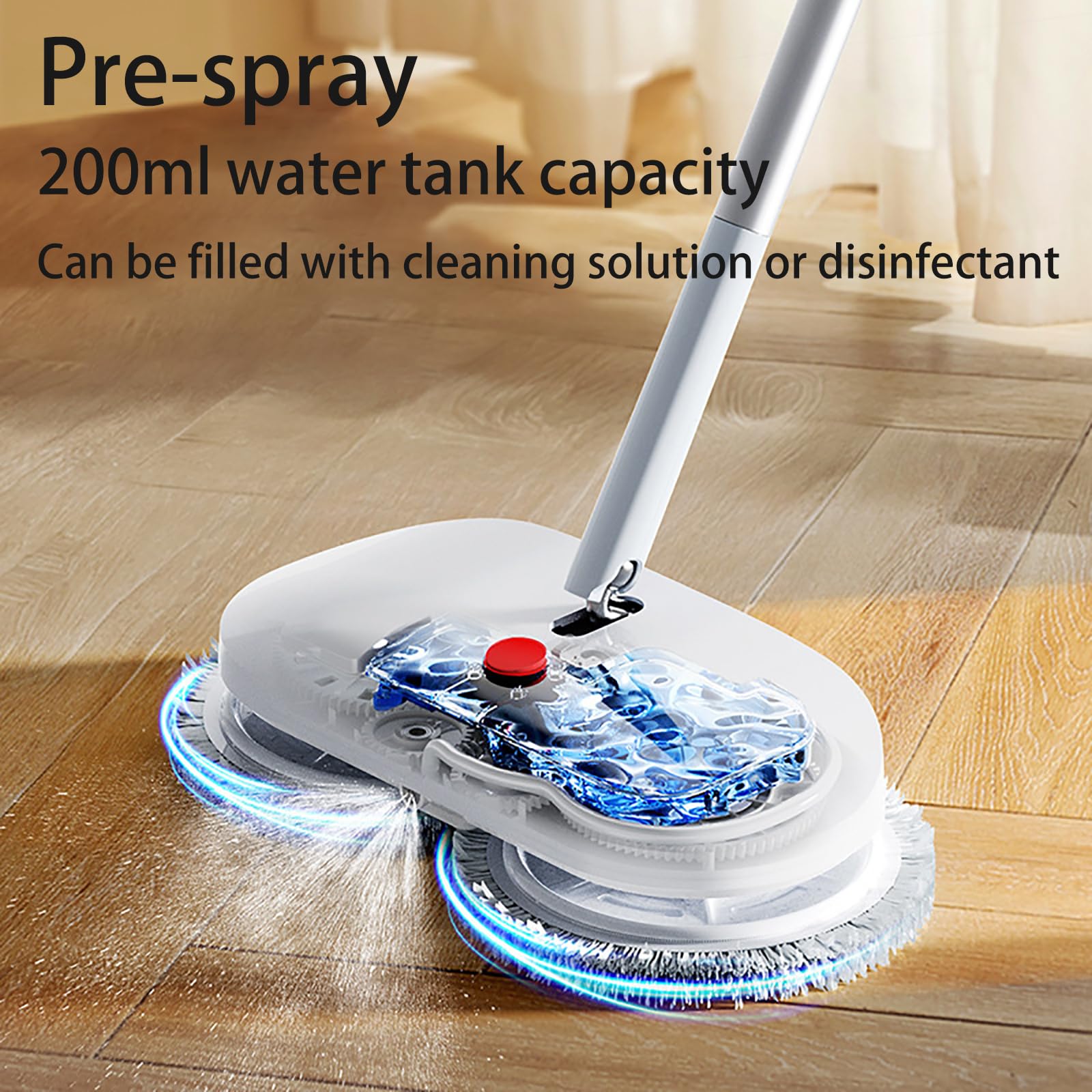 Mopa eléctrica inalámbrica con pulverizador de Agua y fregado autopropulsado, 40 Minutos de autonomía y depósito de 290 ml para la Limpieza de Suelos de Madera y baldosas de múltiples Superficies