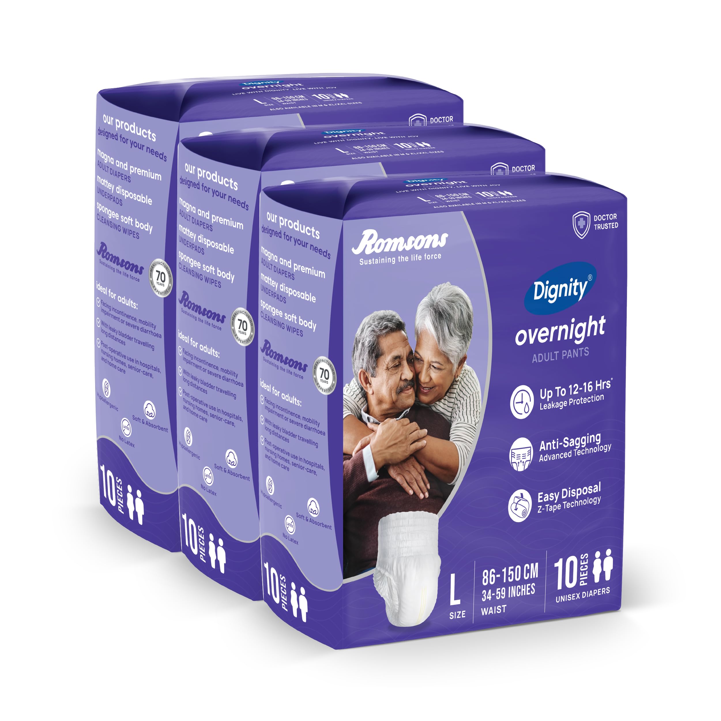 Overnight Pant Style Adult Diapers - L/XL (30 Pieces) With Wetness Indicator and Leakage Protection Upto 12-16 Hrs.