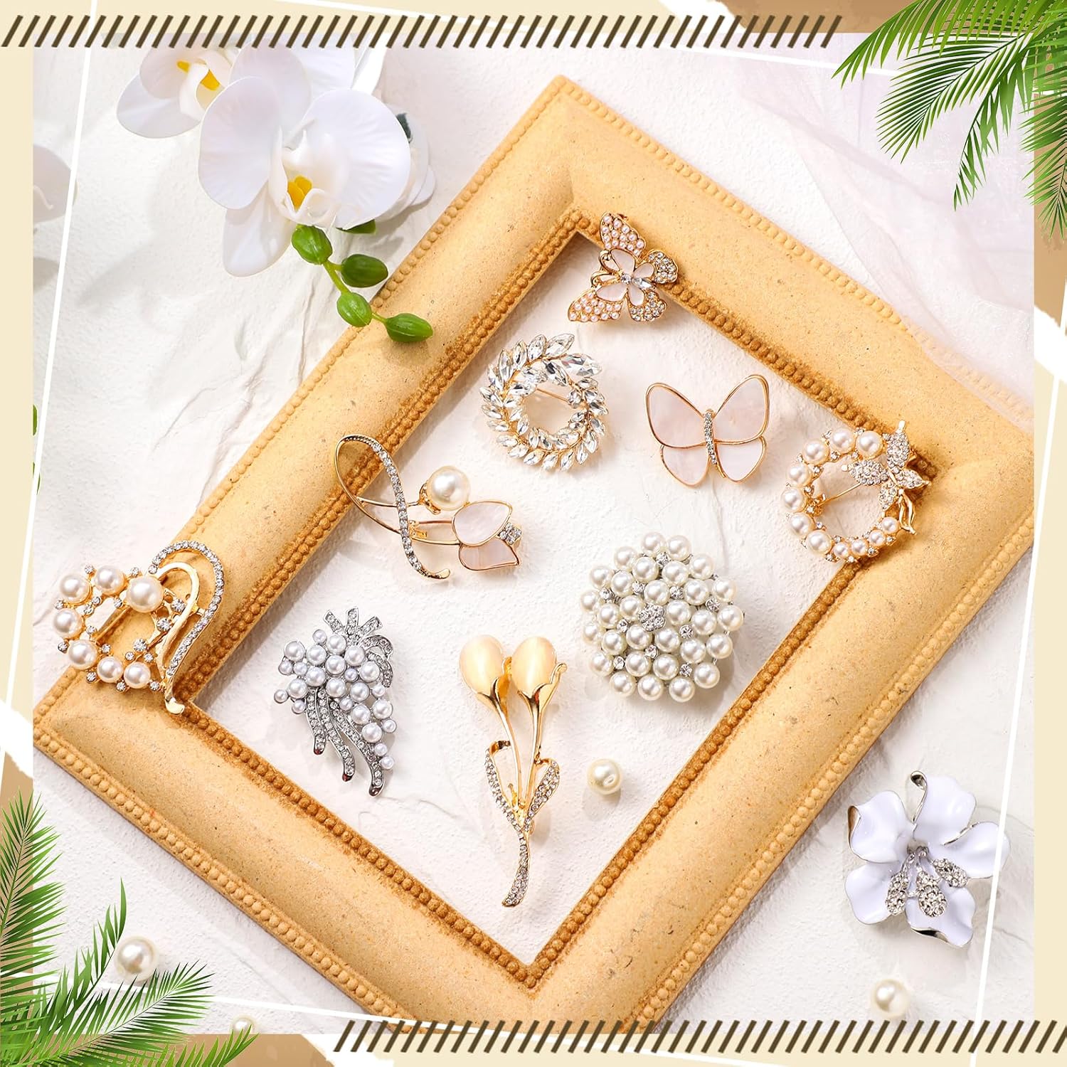 10 Pcs Brooches for Women Calla Lily Butterfly Pearl Brooch Pin Lapel Elegant Crystal Rhinestone Heart Flower Bulk Brooches for Wedding Bridal Dress Corsage Bouquet Coats Jackets Sweaters - Image 3