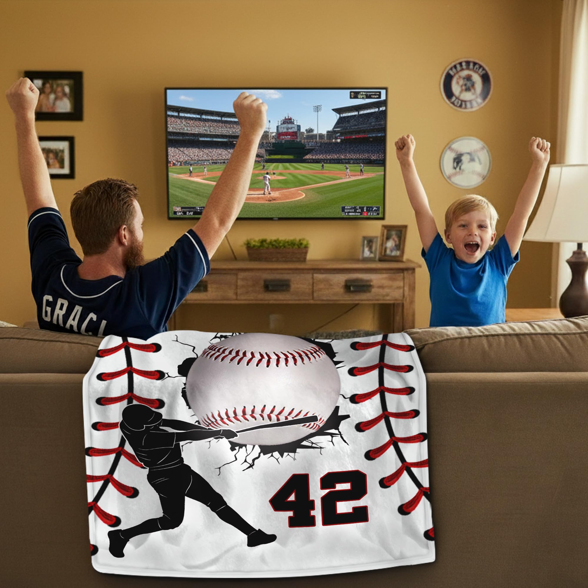 Ship Next Day Personalized Baseball Blanket Gifts for Teen Boys Custom Sport Baseball Player Lovers Fans Gifts Customized Throw Blanket for Men Son Kids
