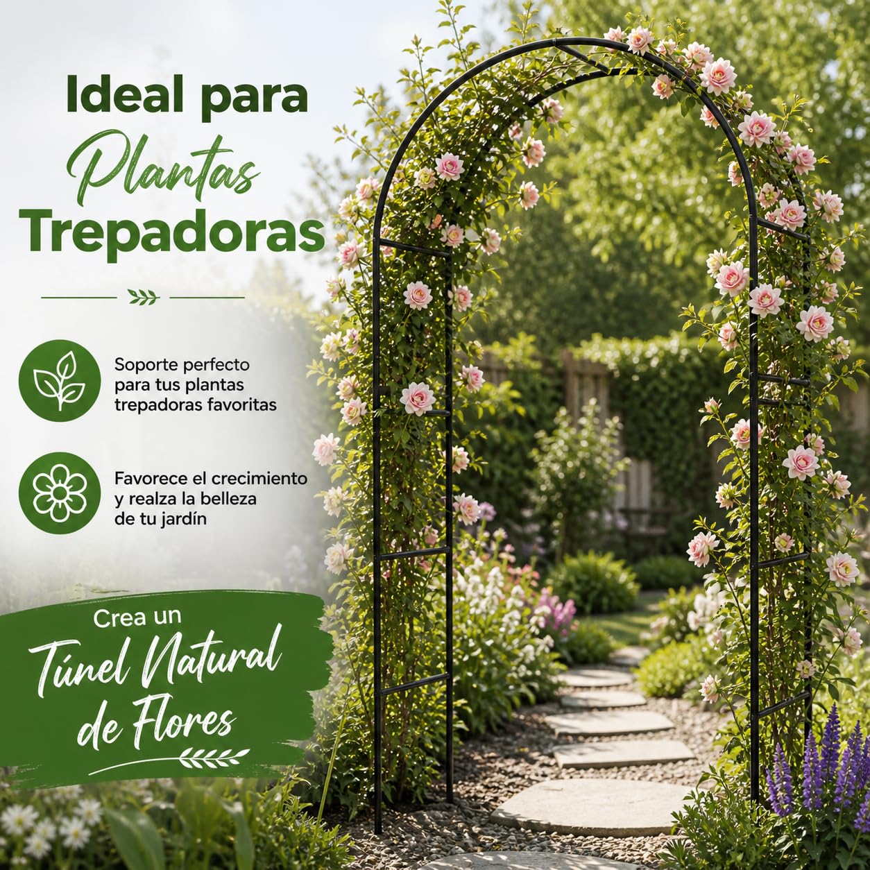 JAMAX – Arco de jardín de Metal Negro 240x140x36 cm para Eventos, Celebraciones y Bodas. Enrejado para Rosas y Plantas Trepadoras Moderno, Firme, Resistente y Decorativo. (Arco Negro)