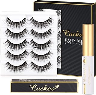 Cuckoo Faux Mink Lashes Pack,5 Pairs 3D Faux Mink Eyelashes with Eyelash Glue Kit,Long Dramatic False Eyelashes for Women,Fluffy Fake Eyelashes Comfortable and Natural Soft (JL-012)