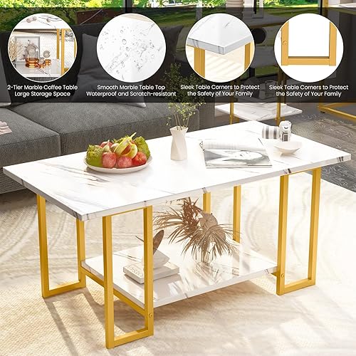 Miniatura 6 de Lamerge Juego de 3 mesas auxiliares de mármol con mesa auxiliar de 3 niveles y mesas de consola, juego de mesa de sala de estar de 3 piezas con