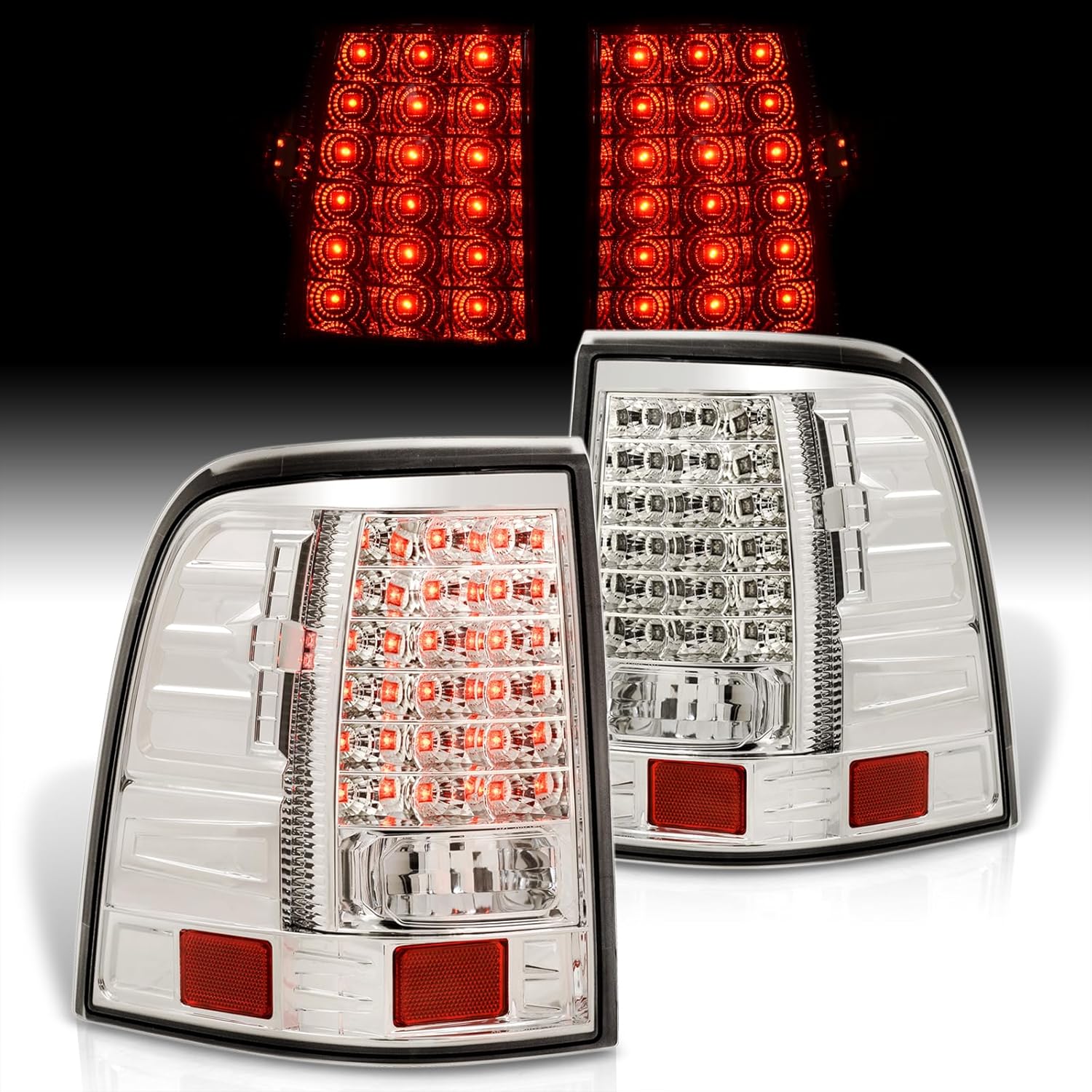 AJP Distributors Chrome Housing Clear Lens LED Tail Lights Brake Stop Signal Driving Rear Bumper Lamps Assembly Left+Right Pair Set Compatible/Replacement For Explorer 2002 2003 2004 2005 02 03 04 05