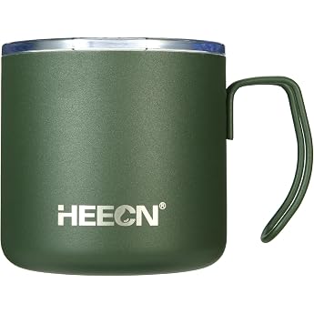 Camping Mug with Lid - Stainless Steel Thermal Mug - Coffee Mug - Double-Walled Insulated Mug - Thermal - Cup - Army Green HESS-051 450 ml Sport