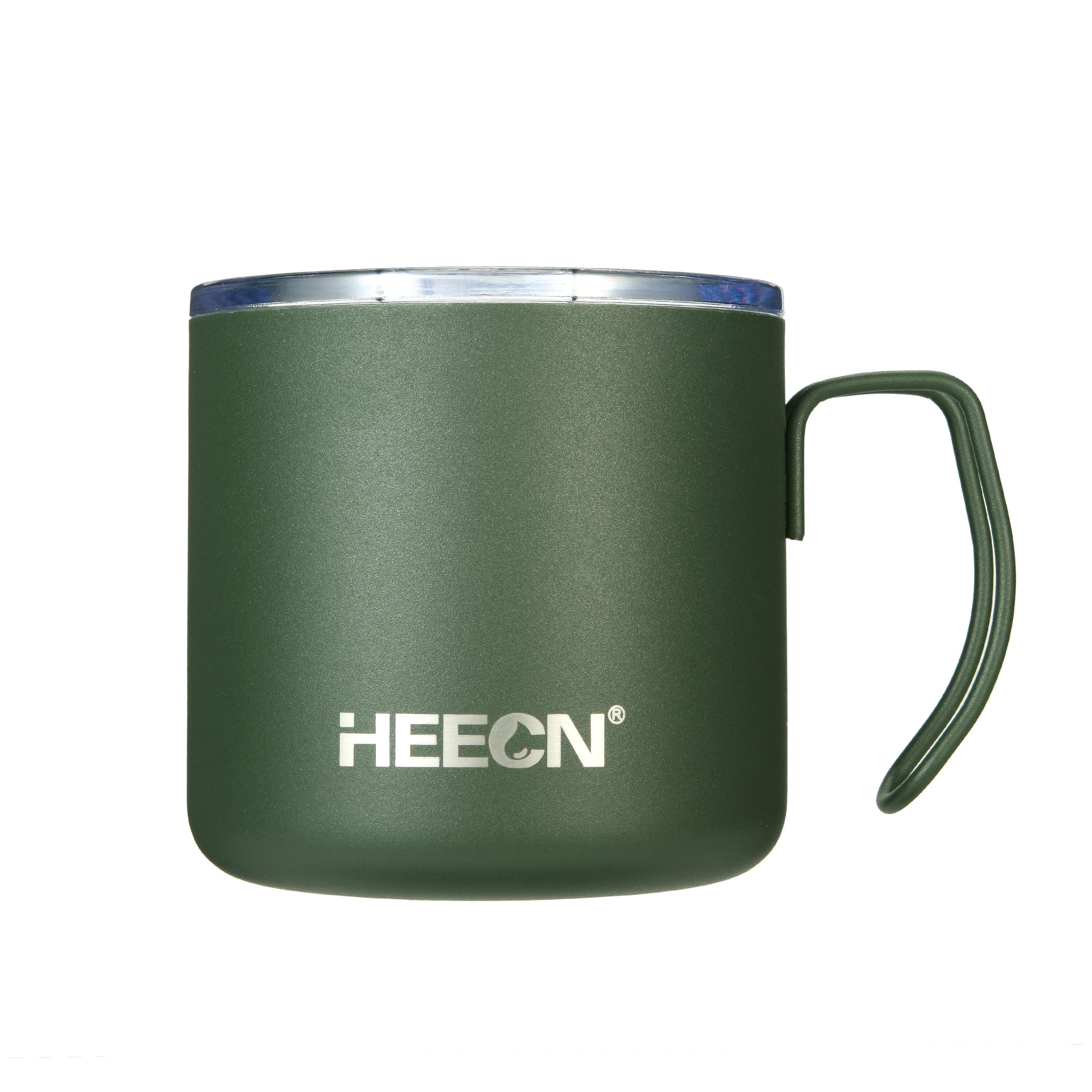 HEECN® Campingbecher mit deckel - Edelstahl Thermobecher Becher - Kaffee Becher - Doppelwandige Isolierbecher - Thermo - Tasse - Armeegrün HESS-051 (450ml, Sport)