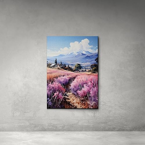 Fields of Lavender, Watercolor Provence Landscape and Lavender Field, Watercolor Prints of Serene Beauty, Decor Canvas, Home Decor