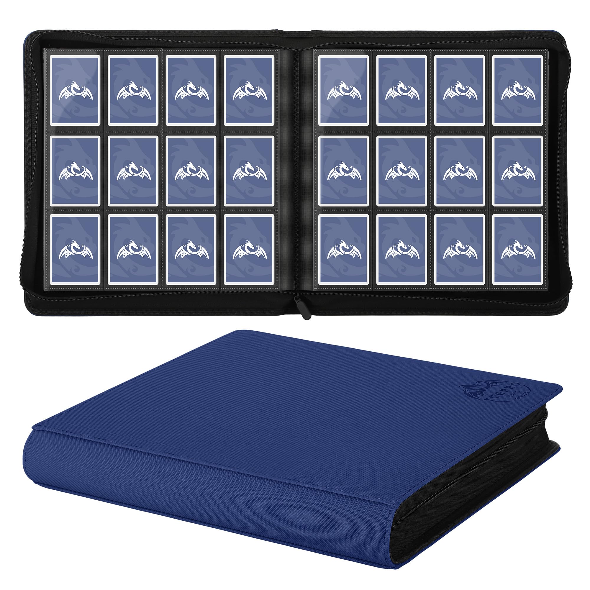 TCGPRO Álbum de tarjetas coleccionables con 12 compartimentos para hasta 720, encuadernación con cremallera lateral para tamaño estándar, álbum de tarjetas coleccionables para juegos de cartas