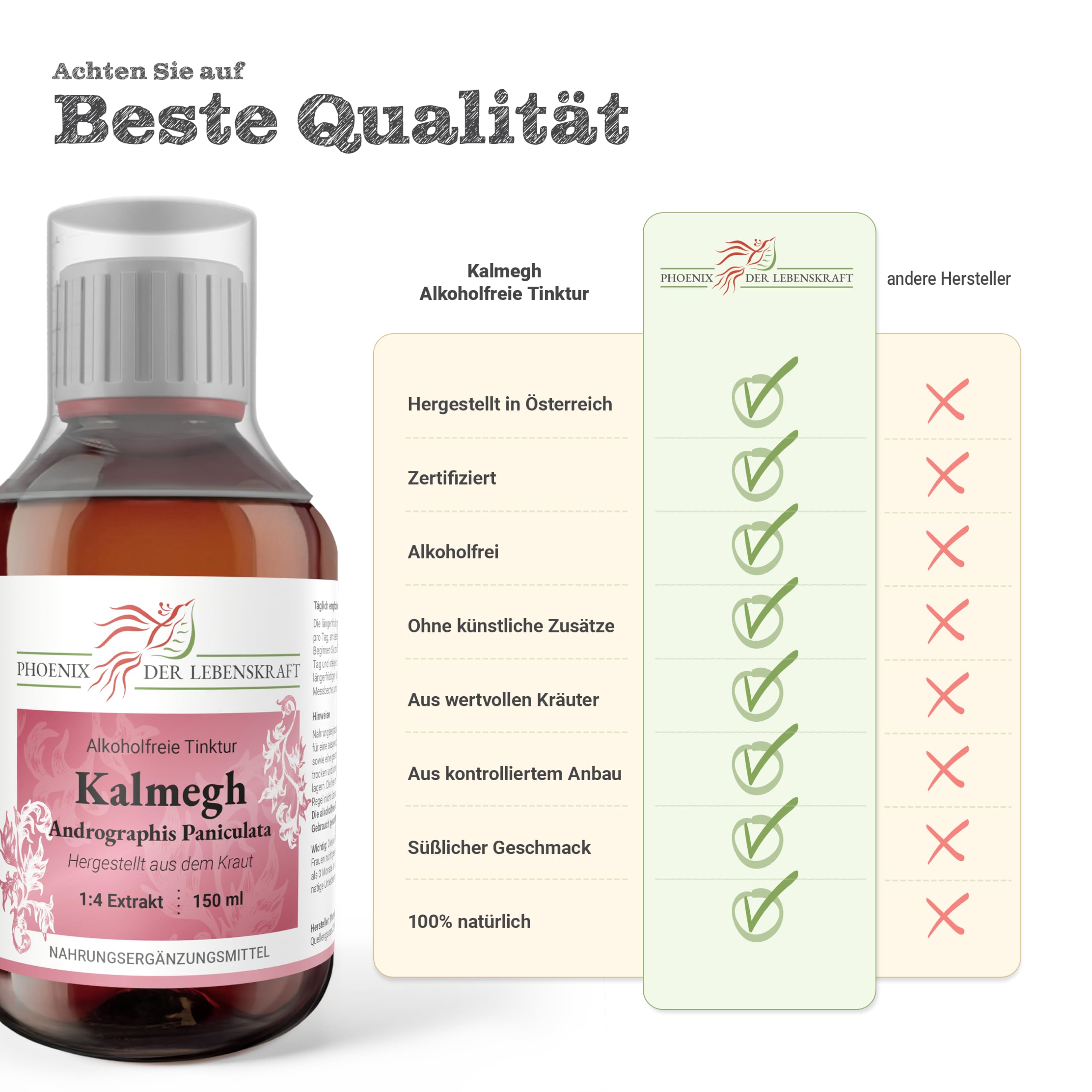 Kalmegh Tinktur (alkoholfrei) - 150ml, Andrographis Paniculata Tropfen, 1:4 Extrakt, Top Premium Qualität, Hergestellt in Österreich, Vegan