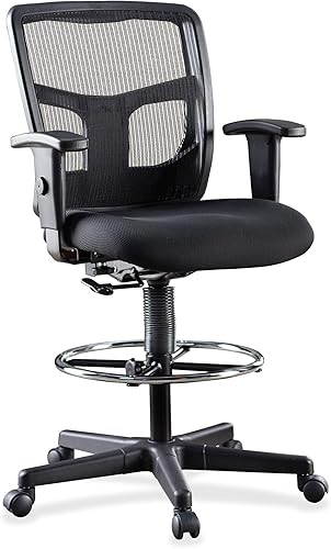 Miniatura 9 de Lorell Silla de oficina con taburete de trinquete, diseño ergonómico de respaldo medio con malla transpirable, asiento de tela acolchada, anillo de