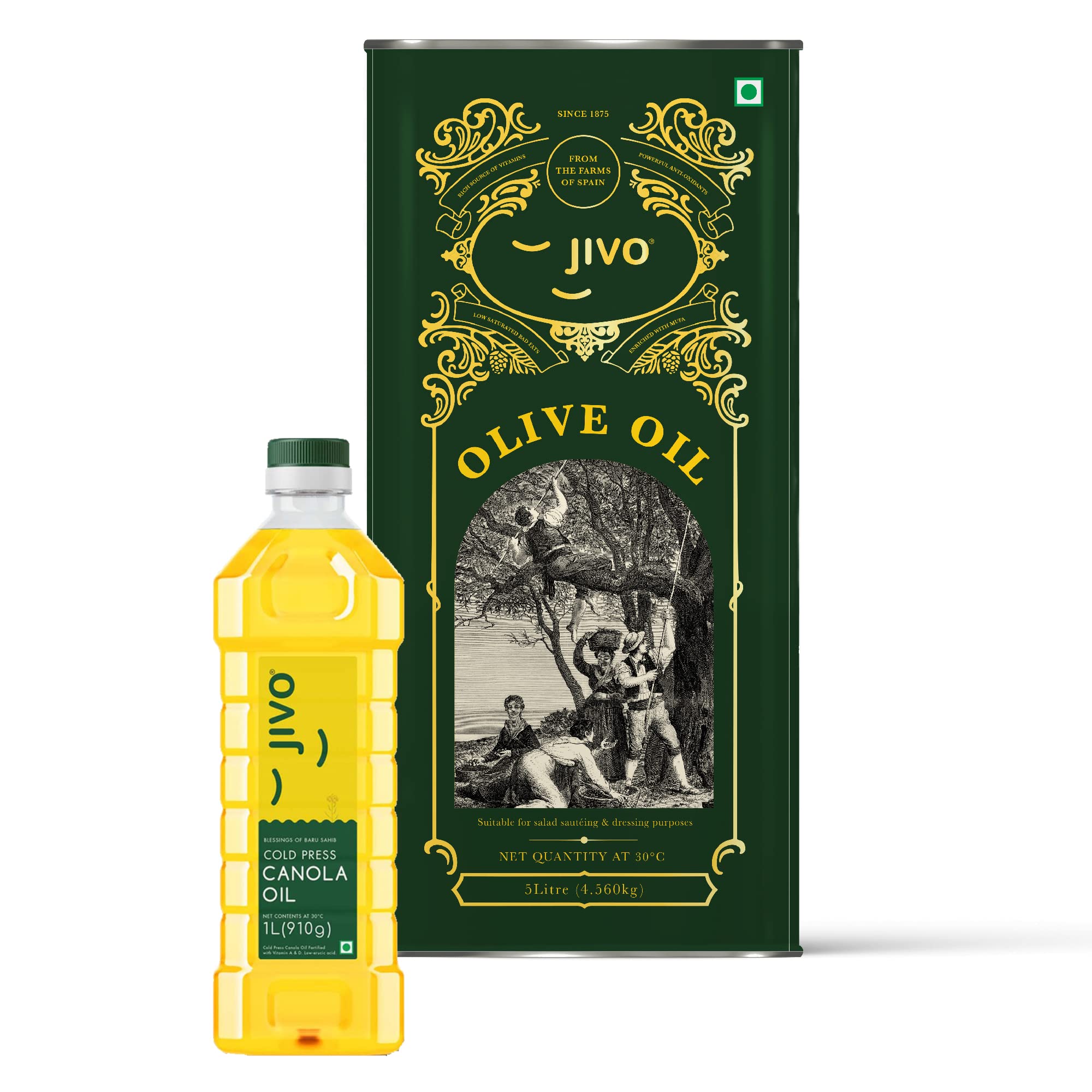 Jivo Extra Virgin olive oil 5 Litre with Cold Pressed Canola oil 1 Litre | Ideal for Roasting, Frying, Baking All type of Cuisines| Healthy Cooking Oil for Daily use | (Pack of 6L) (B0B945QDGY) Amazon Price History, Amazon Price Tracker