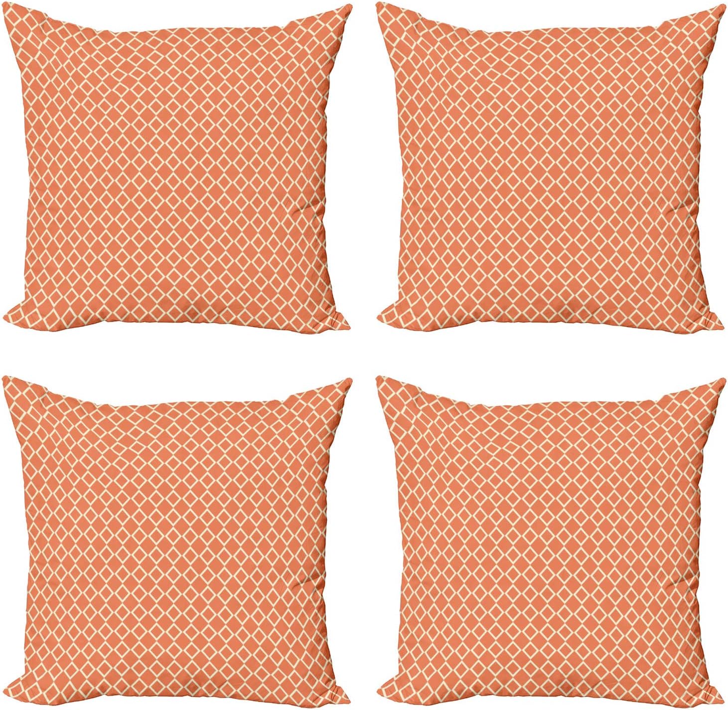 Ambesonne Geometric Decorative Throw Pillow Case Pack of 4, Diagonal Checkered Pattern with Squares on Orange Background Modern Geometrical, Cushion Cover for Couch Living Room Car, 20", Orange White