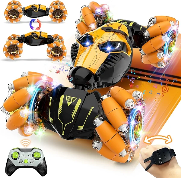 Banbanda Remote Control Stunt Car Toys: Birthday Gifts for Boys Toys Ages 6-12 - 2.4Ghz Gesture Sensing Remote Control Cars with Light and Music Spray - 8WD Drift 360° Rotating RC Car for 7-14