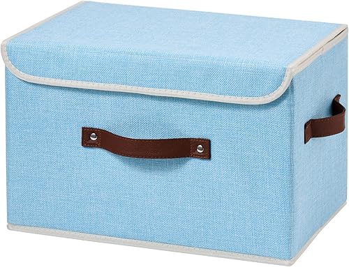 Miniatura 50 de Cajas de almacenamiento con tapa, contenedores de almacenamiento de tela de lino y algodón, contenedores organizadores, cestas decorativas plegables