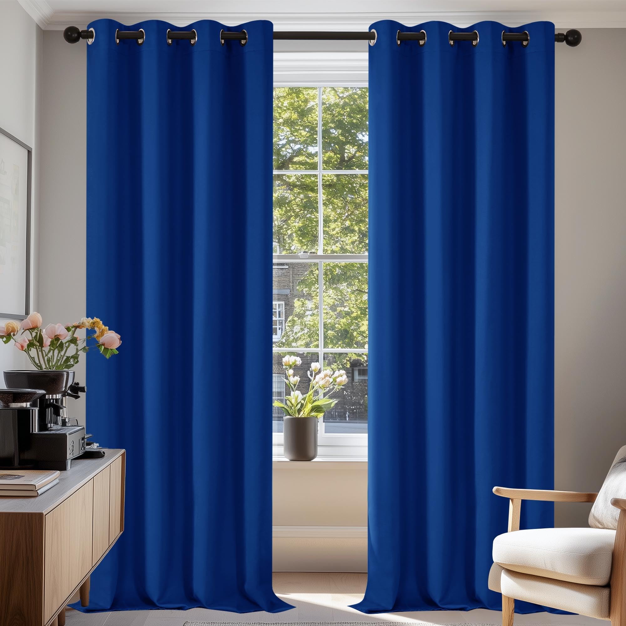 Deconovo Super Soft Solid Thermal Insulated Eyelet Blackout Curtains for Boys Bedroom 46 x 90 Inch Drop 1 Pair Blue