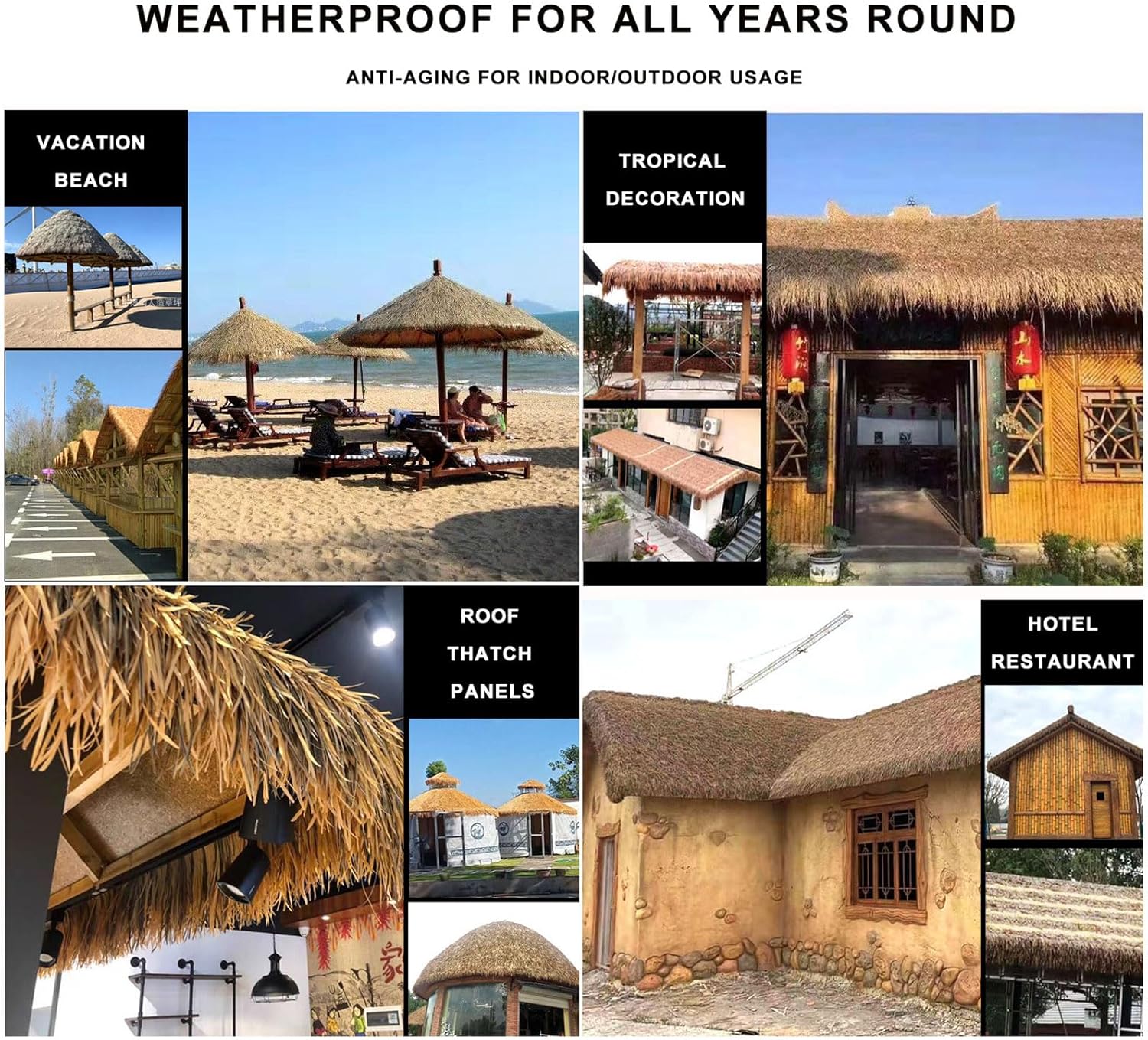 Artificial Mexican Straw Roof Roll Flame Retardant Palm Thatch Runner Tiki Bar Hut Grass for Thatch Roofing Umbrella Covers Fence Decor(Size:0.5x10m/1.6x32ft,Color:Dark Brown)