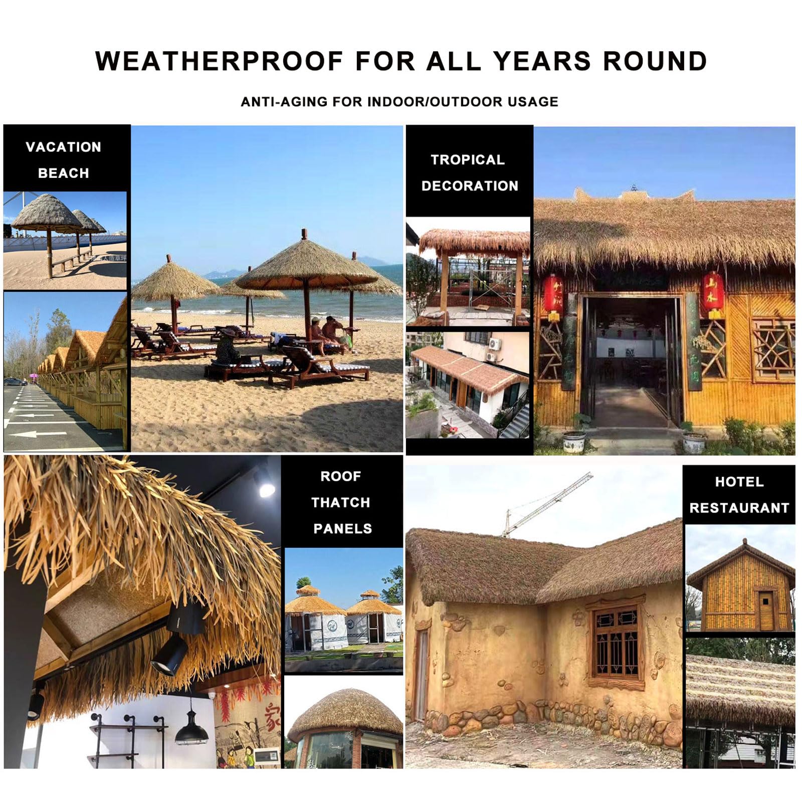 Sztuczna palma Strzecha Tiki Dach Ognioodporny Materiał Syntetyczny do Tiki Bar Parasol Pokrywa Dekoracja pawilonu ogrodowego (rozmiar: 0,5 x 8 m/1,6 x 26 stóp Kolor: Mieszany)