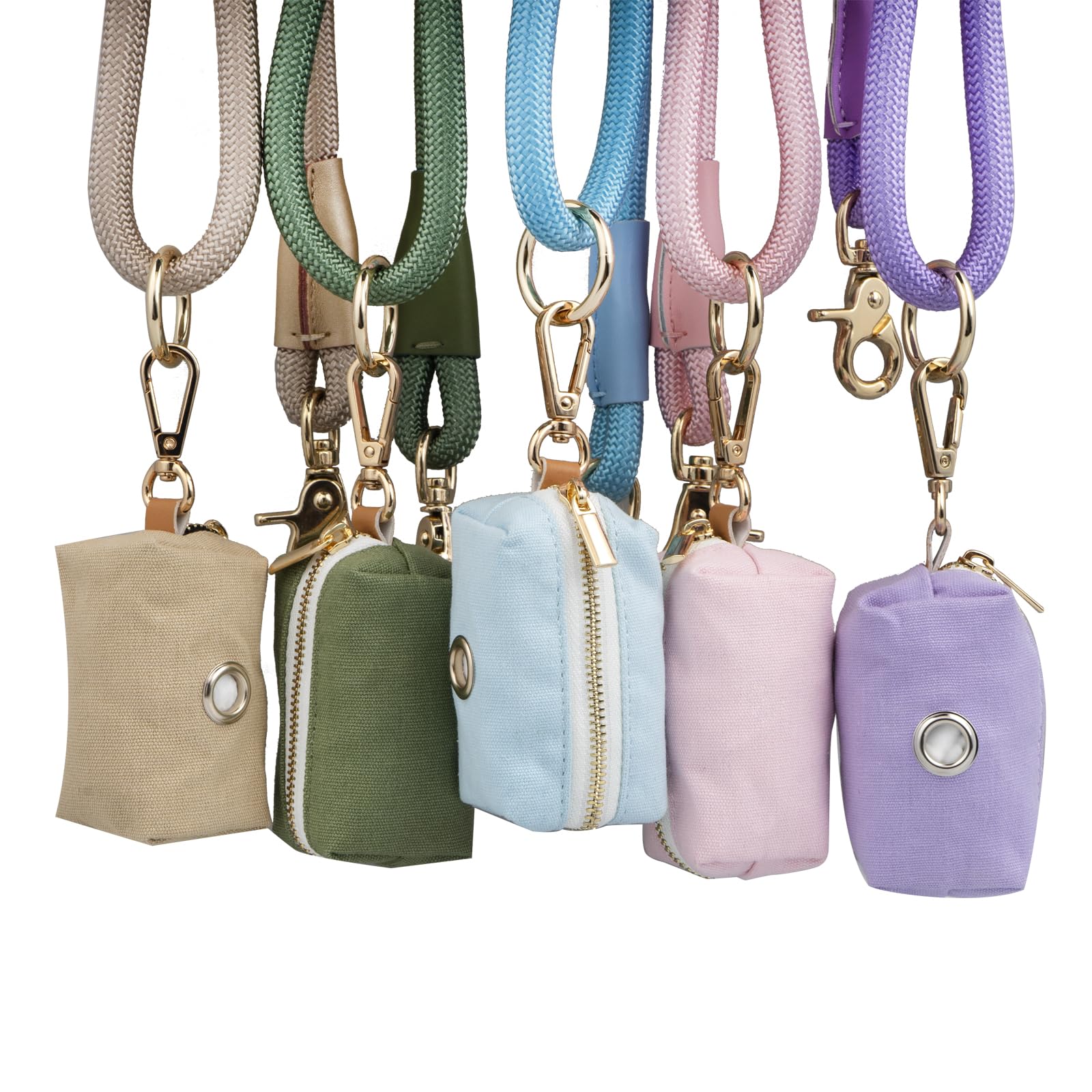 Guinzaglio per cani in corda di nylon con supporto per sacchetti per cacca, resistente, guinzaglio per cani con manico morbido, per tutte le razze (marrone chiaro, 1,5 m x 10 mm)