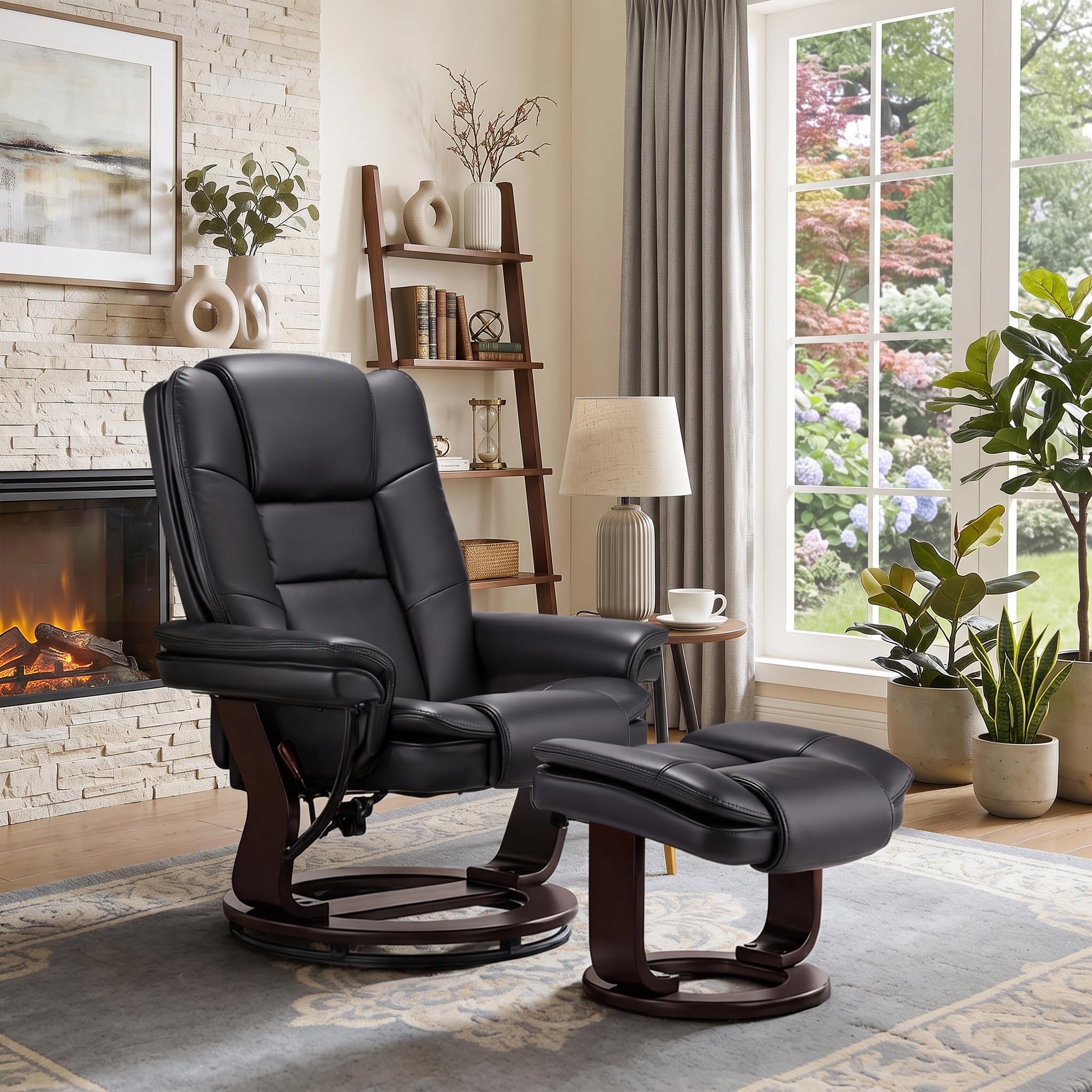 JC Home Swivel Recliner Chair with Ottoman in Black