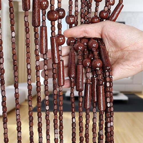 Miniatura 8 de Cortina hecha a mano con cuentas para puerta, de madera de bambú, cortina para colgar separador de habitaciones, cortina hippie para ventana de