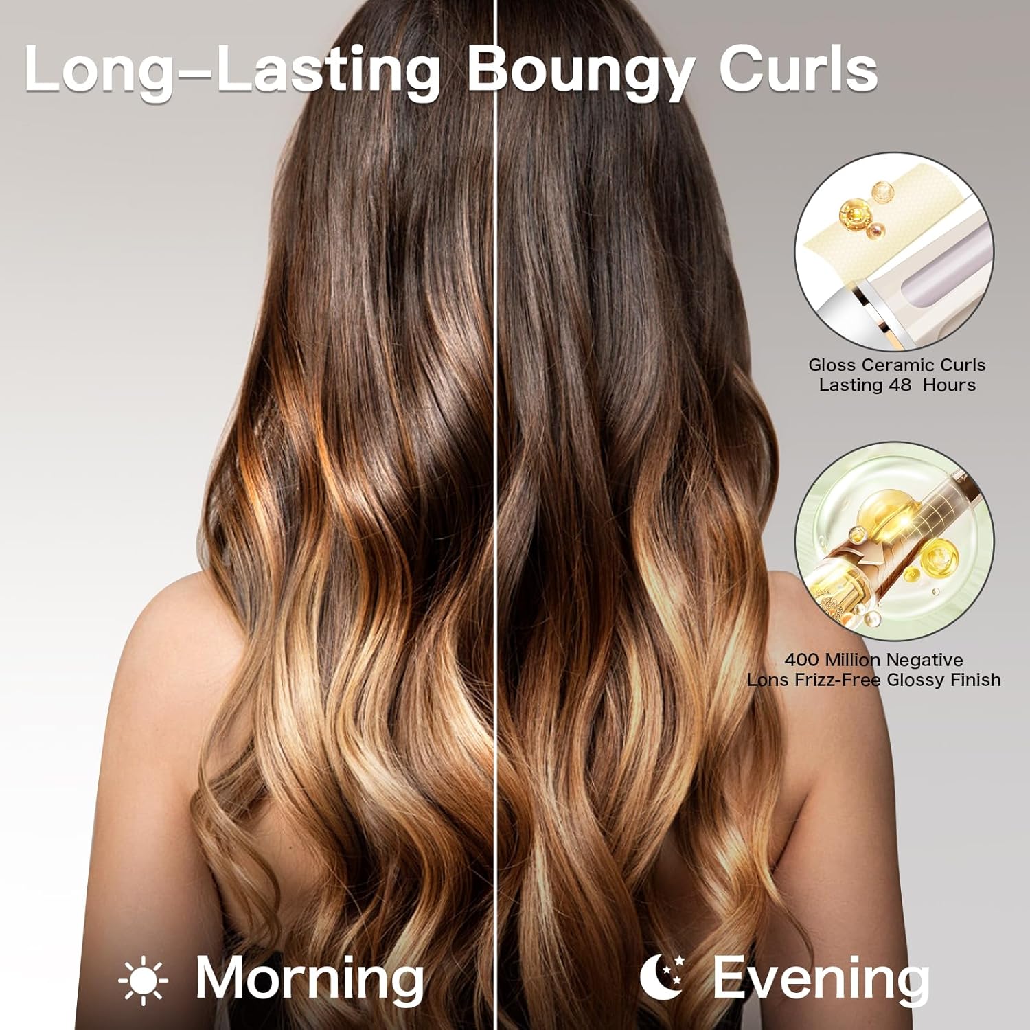 Jekohor Automatic Curling Iron, 7 Temperature Rotating Curling Wand Anti-Scald & Tangle-Free, Portable Fast Heating，1.1"" Large Barrel Ceramic Hair Curler with Auto Shut-Off for Hair Styling, White