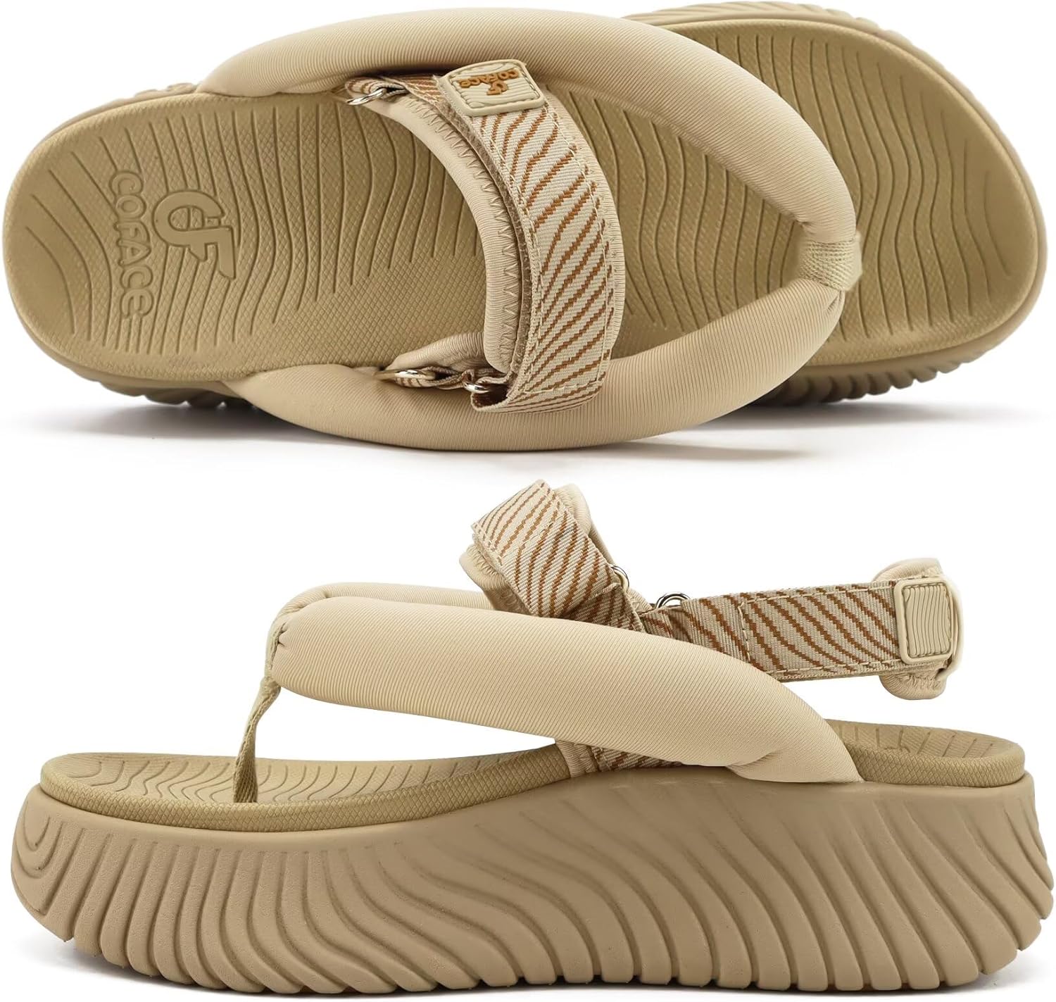 COFACE Womens Trendy Orthopedic Walking Sandals Comfortable Plantar Fasciitis Arch Support Sport Recovery Outdoor Hiking Sandles Thick Athletic Cushion Adjustable Strap Platform Flip Flops - Image 8