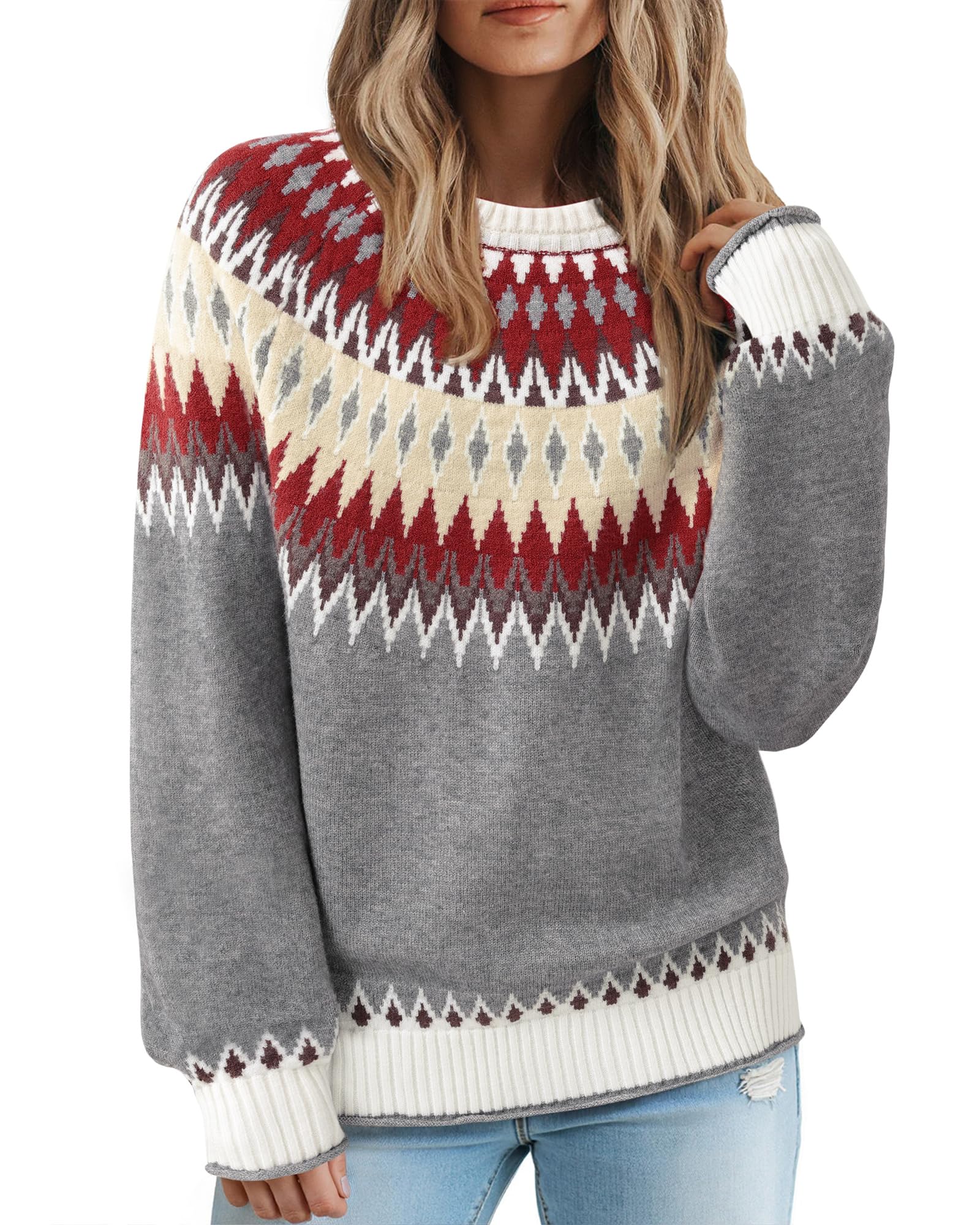 Messic Womens Fall Sweaters 2025 Long Sleeve Colorblock Pullover Casual Knit Winter Oversized Tops M-2XL