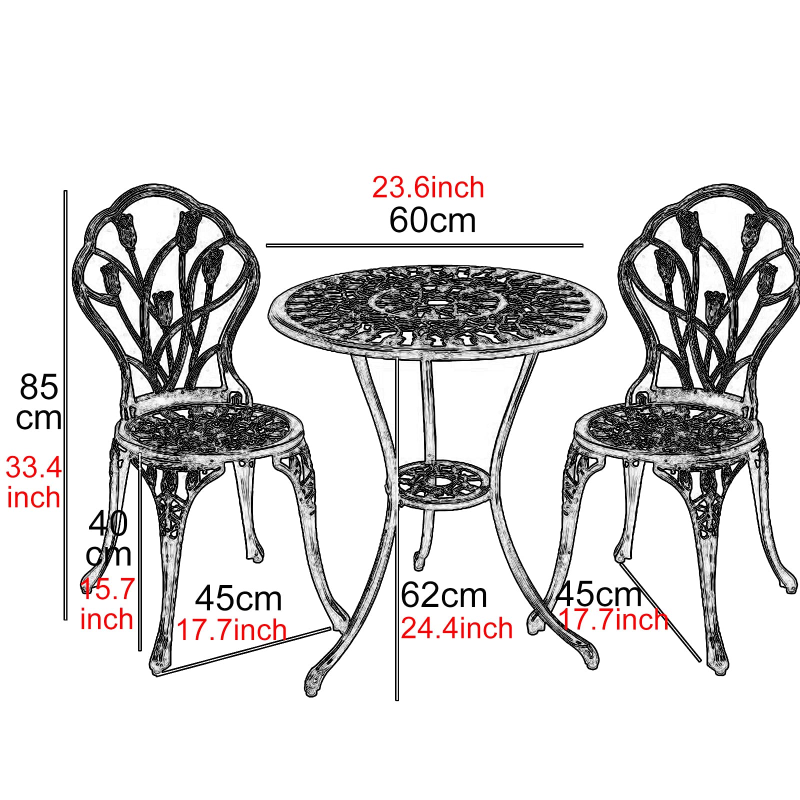 3 Pezzi Set da Bistrot con Design a Tulipano - Set Mobili da Giardino in Alluminio Pressofuso Set Tavolo e Sedie da Giardino Resistenti alle Intemperie con Foro per Ombrellone