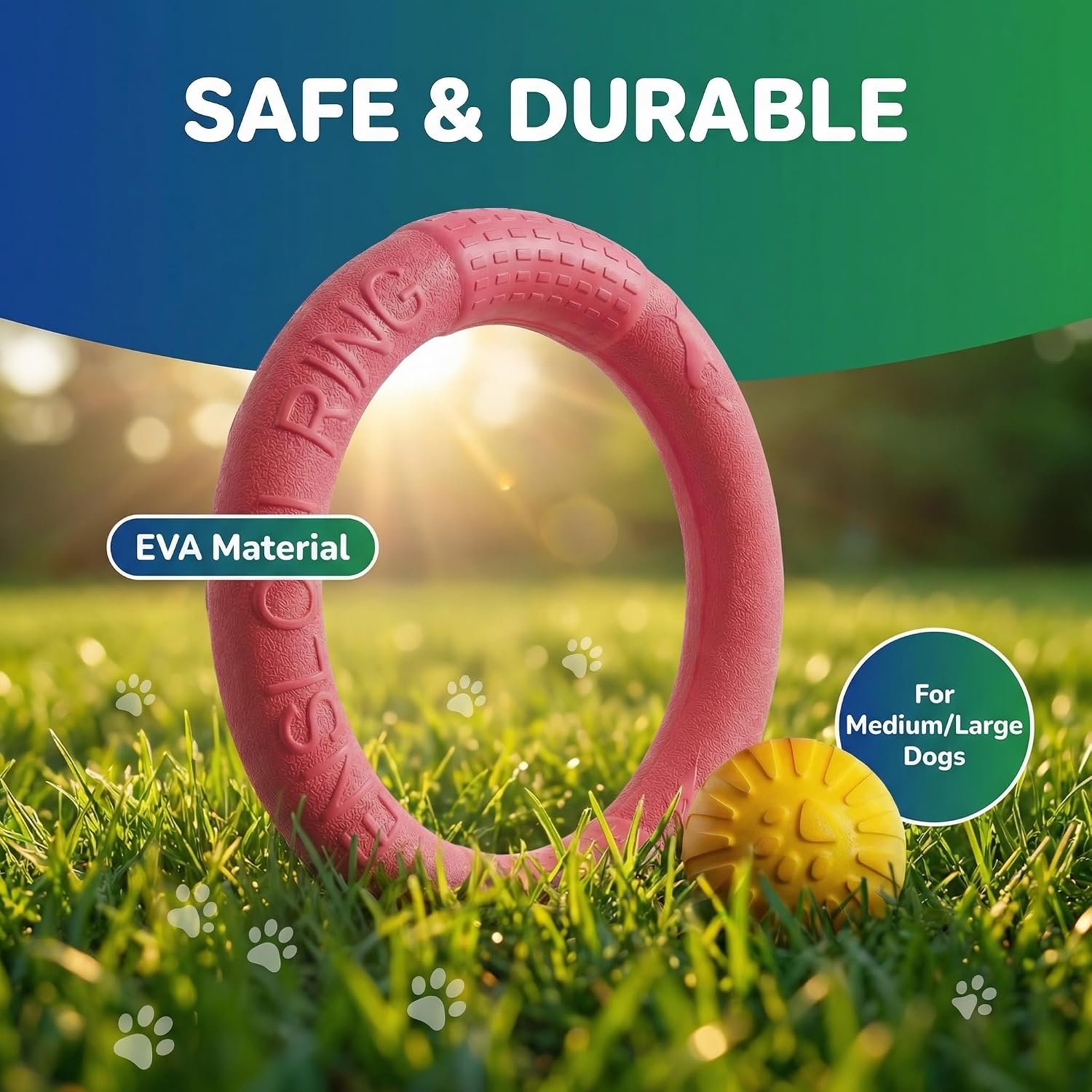 Floating Ring & Ball Combo Set, 2 Pack EVA Water Fetch Toys for Dogs, Durable Chew Tug Toy for Small Medium Large Dogs, Pool Beach Interactive Play (Red, Large)