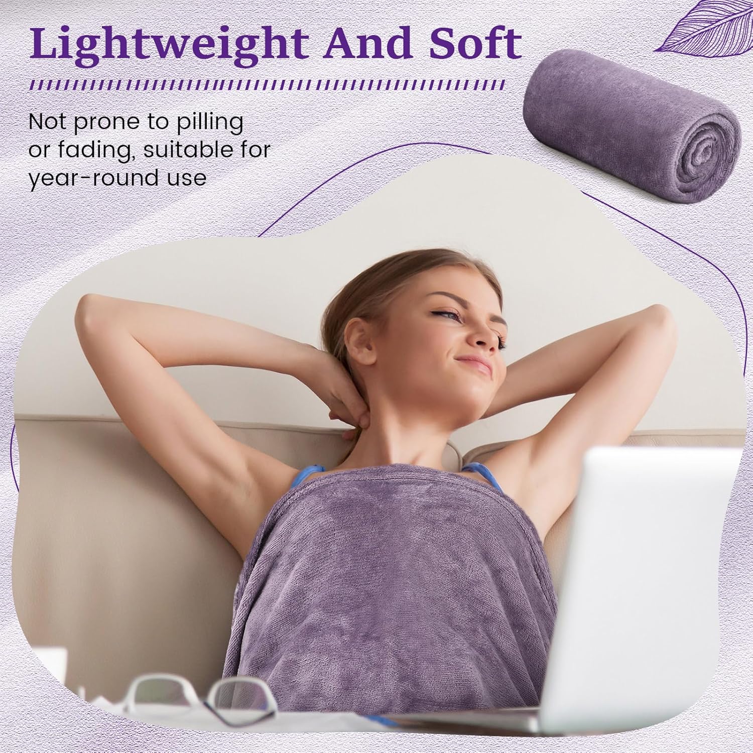 18 Pieces Throw Blankets Bulk 50 x 60 Inch Soft Warm Lightweight Fleece Flannel Blankets Bulk for Homeless Cold Weather Wedding Guests Gifts Home Couch Sofa Bed(Purple) - Image 5