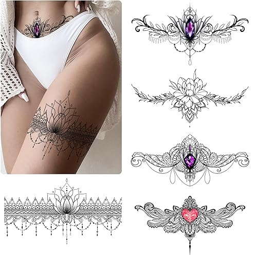 Miniatura 6 de Roarhowl Tatuajes de encaje, juego de tatuajes temporales grandes y sexy, tatuajes temporales para mujeres, vientre, espalda, cintura, muslo, arte