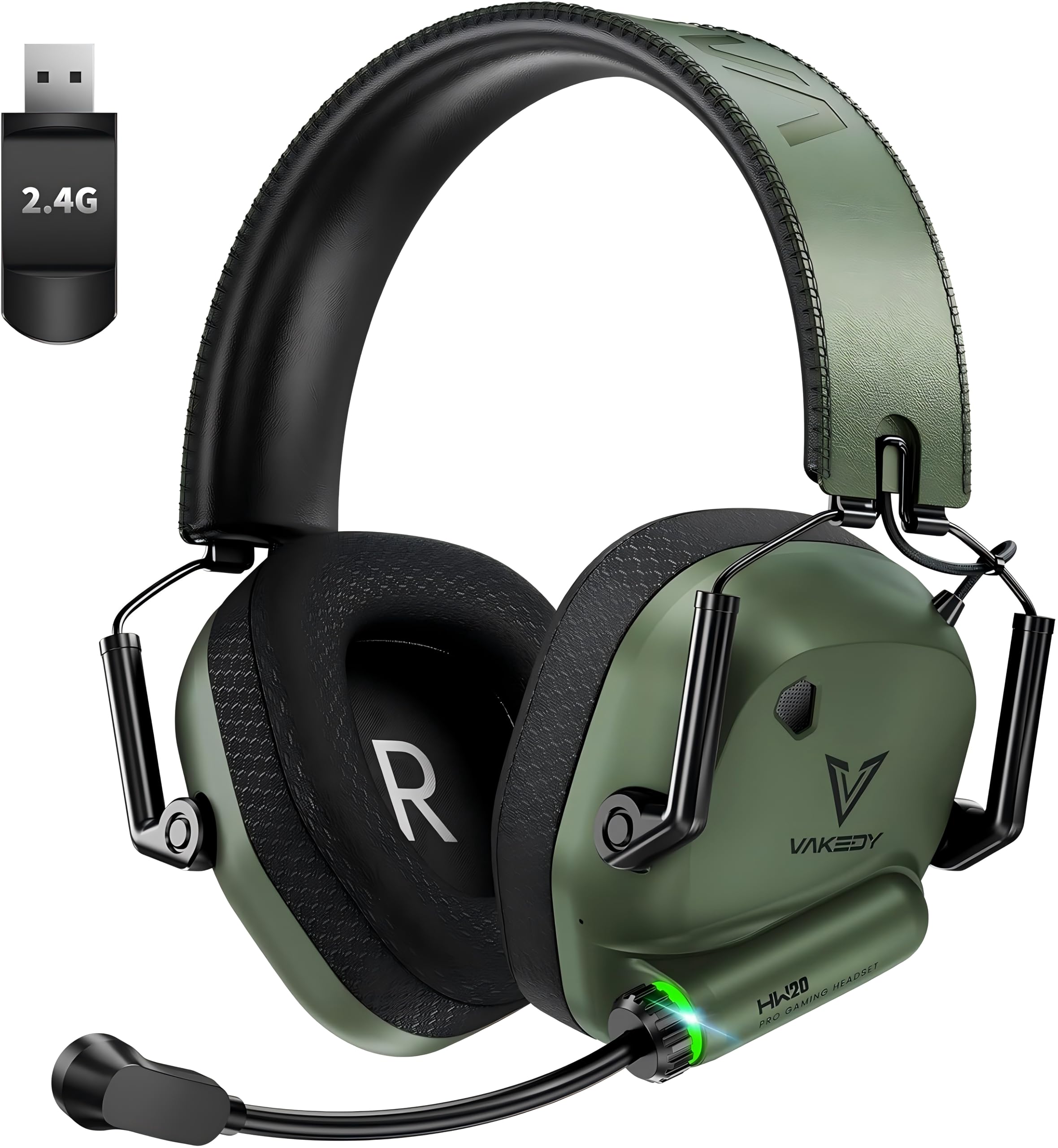 Vakedy Auriculares inalámbricos para PC, PS4, PS5, Mac, Switch, 2,4 GHz, USB, auriculares con micrófono, auriculares Bluetooth, controlador de 50 mm, 50 horas de duración de la batería, baja latencia