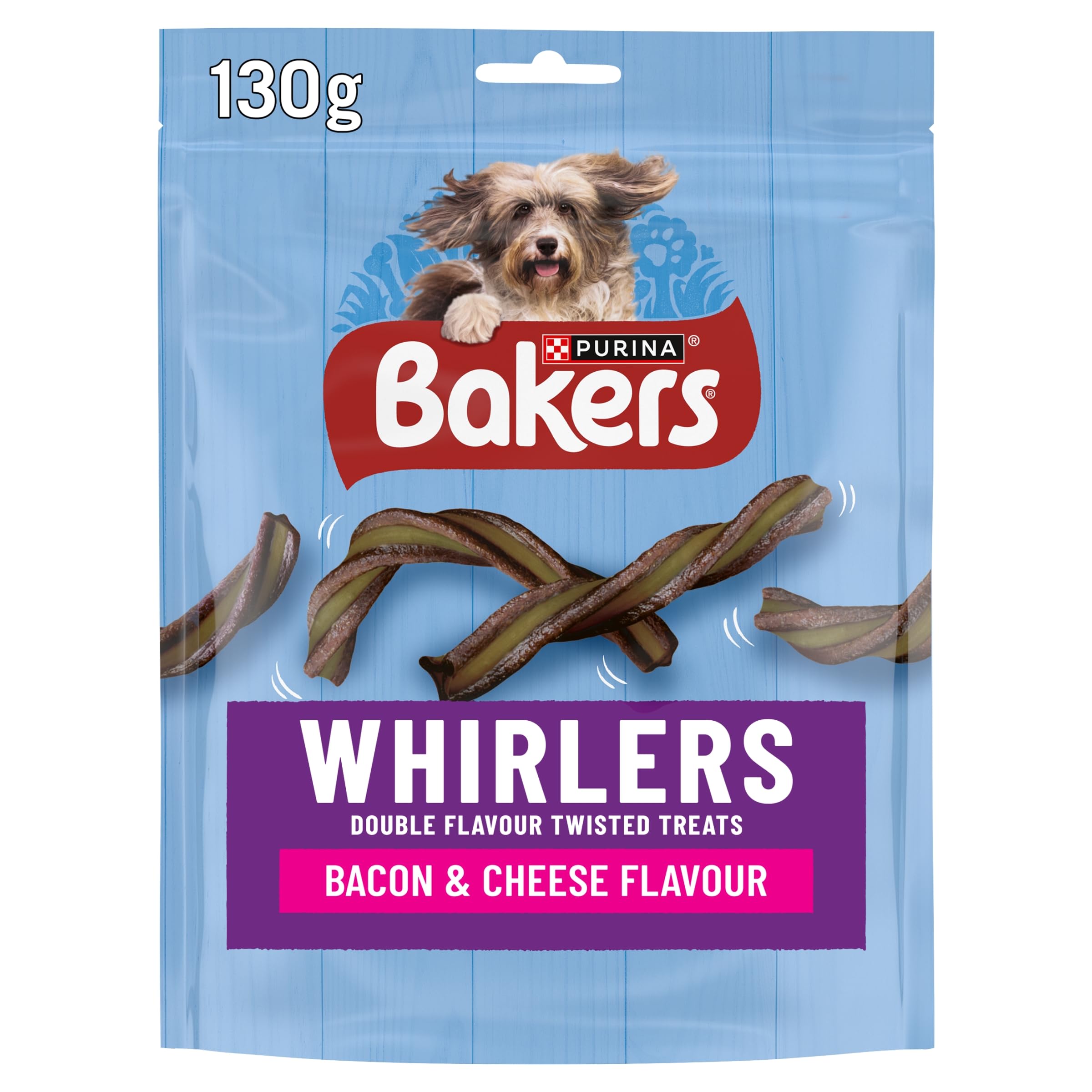 Bakers Whirlers Dog Treat Bacon and Cheese 130g, Pack of 6