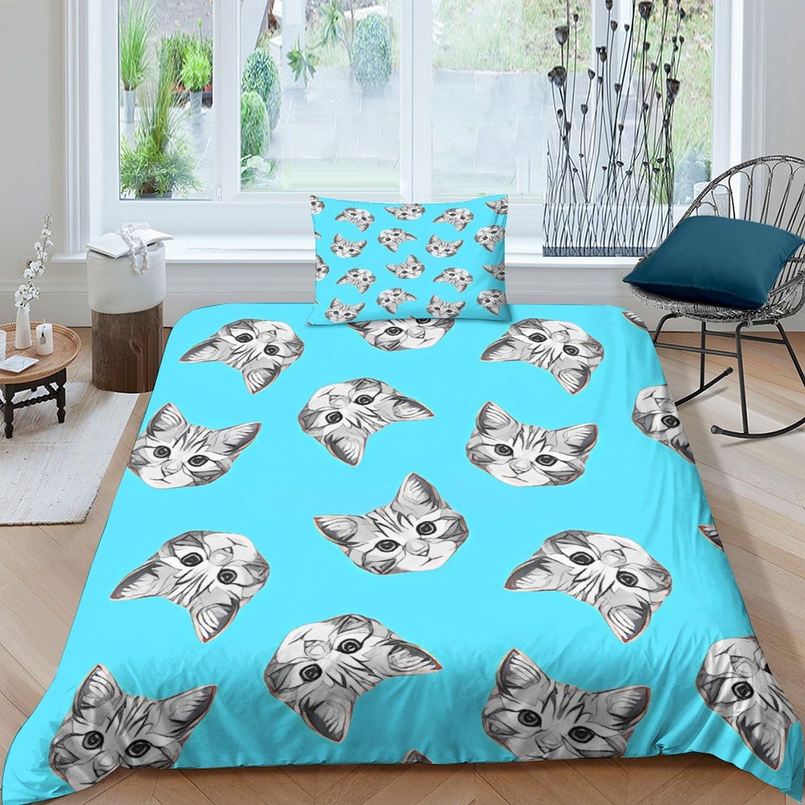 Housse de couette chat civette 3D en microfibre pour éviter la couette qui glisse la nuit