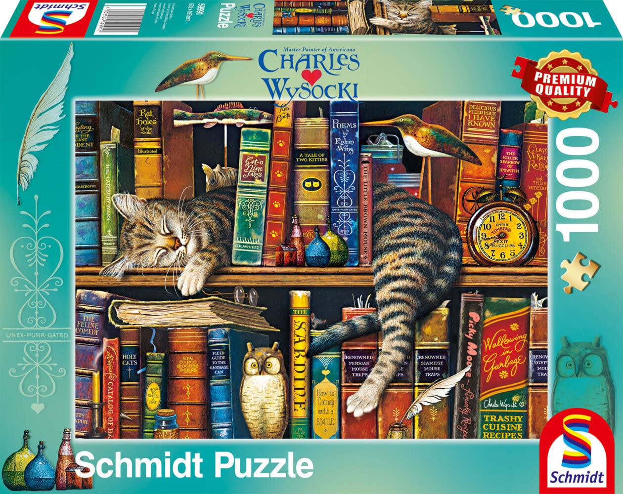 Schmidt Spiele 59991 Gatto sullo scaffale, puzzle da 1000 pezzi, Multicolore, one Size