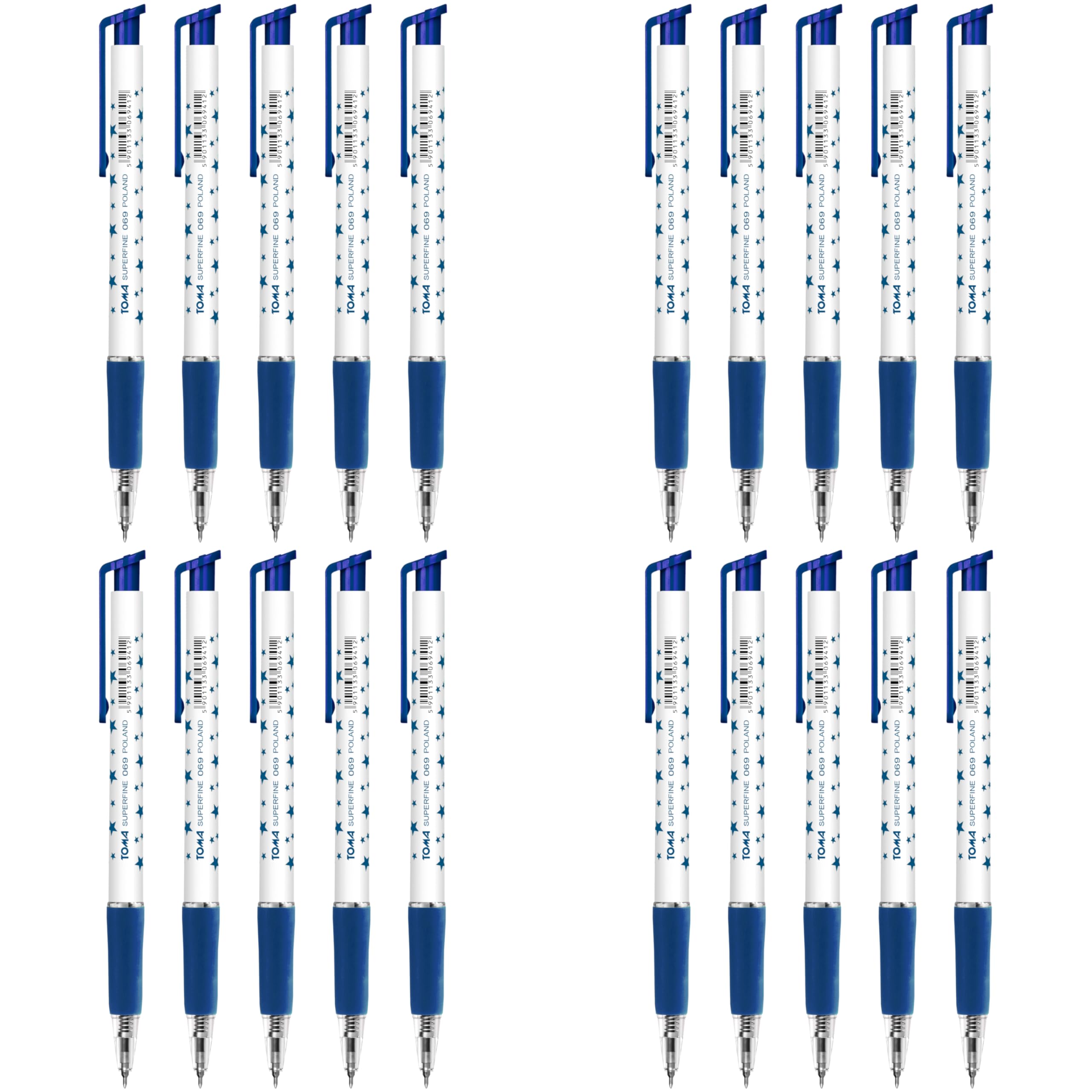Ballpoint Pens, Retractable Smudge Free Pens, Extra Fine Point 0.5 mm, Ideal for School, Office, Everyday Use (Blue, 20 Pens)