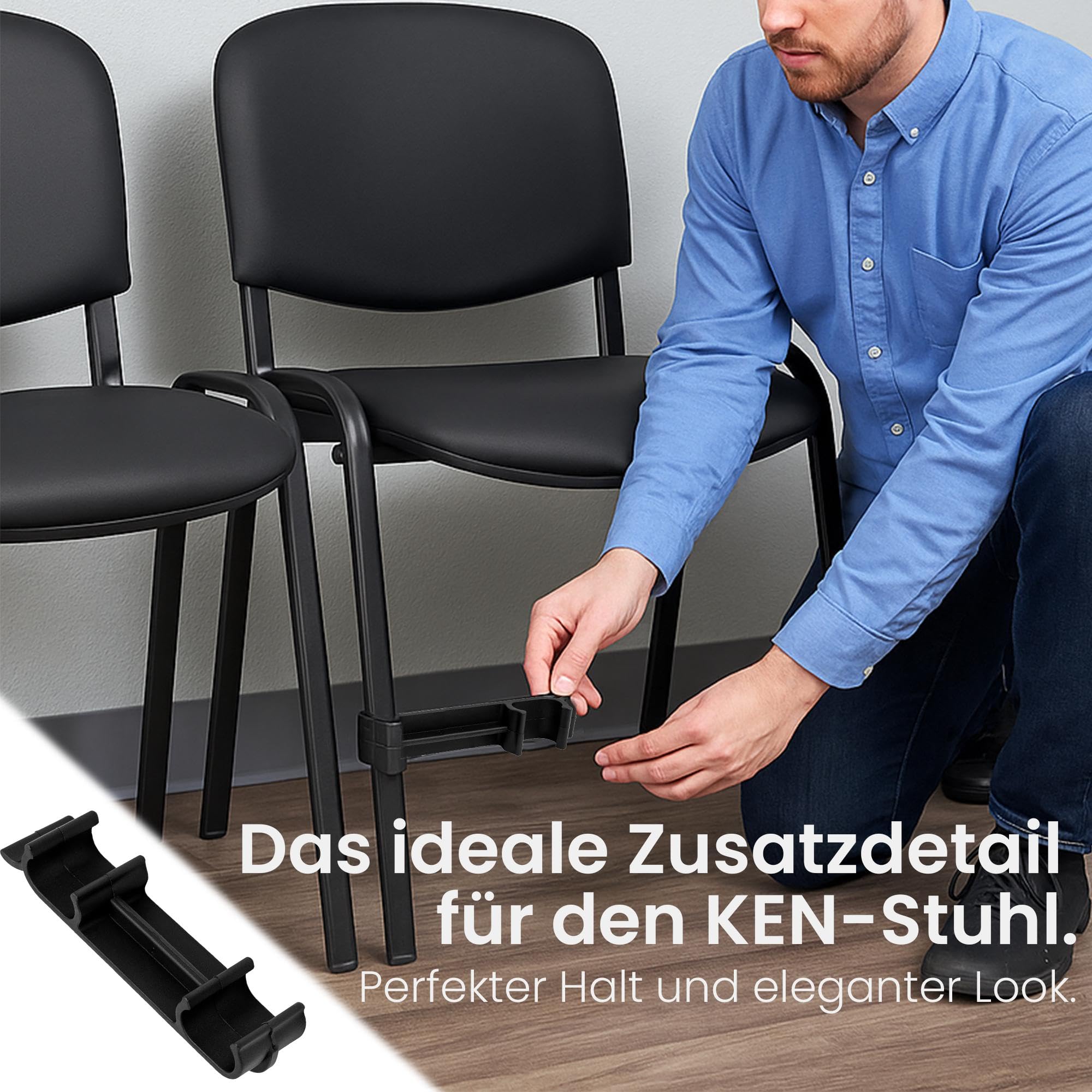 CLP 10er Set Stuhlverbinder Besucherstuhl Ken, Reihenverbinder & Stuhlkrabben, stabile Sitzreihen, einfach montierbar, sicher & langlebig, Farbe:schwarz
