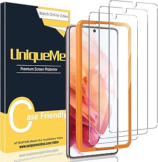 [3 Pack] UniqueMe Tempered Glass Screen Protector Compatible for Samsung Galaxy S21 5G - 6.2 inch, Easy Installation Frame [Anti-Scratch][Bubble Free] 9H HD Clear Film