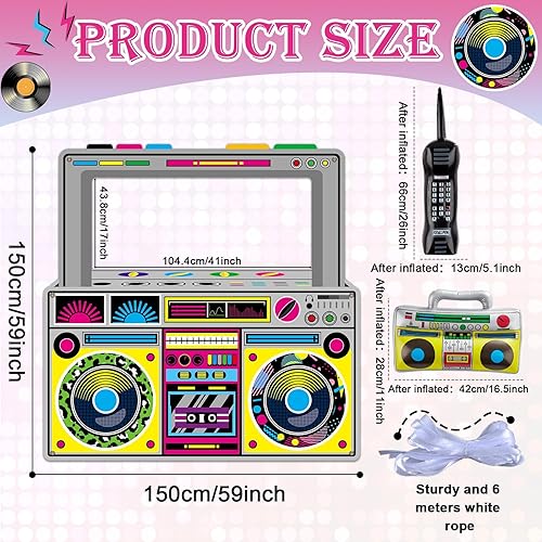 Miniatura 2 de Decoraciones de fiesta de los años 90 y 80 para radio, Boombox, accesorios inflables para cabina de fotos, teléfono móvil inflable para hip hop,