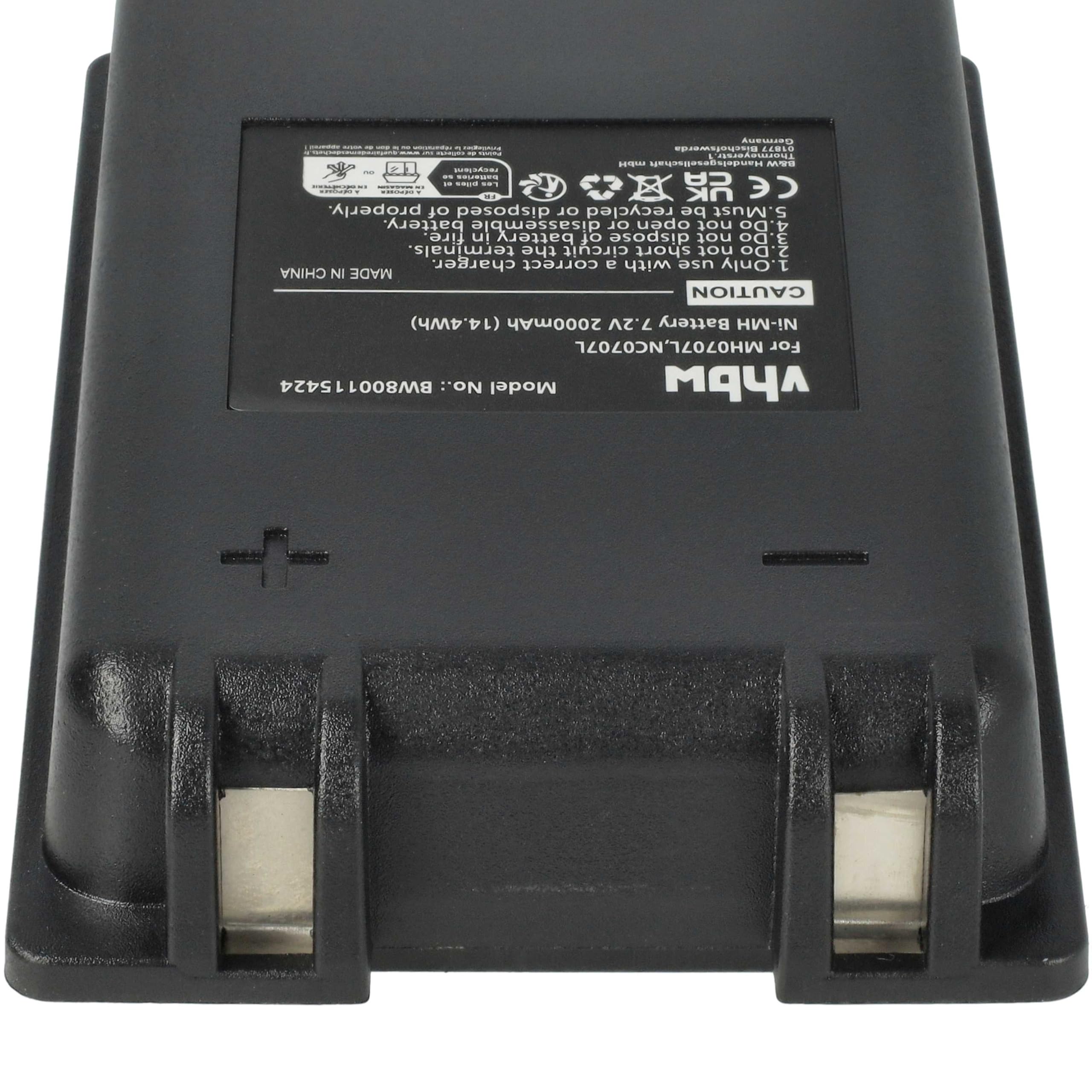 vhbw 2X batería reemplaza Autec MH0707L, NC0707L para Mando a Distancia Industrial (2000 mAh, 7,2 V, NiMH) - Negro