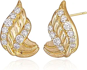 FETTERO Stud Earrings for Women - 14K Gold Plated CZ Hypoallergenic Earrings Studs Dainty Black CZ Leaf Gold Earrings for Women Trendy Statement Jewelry