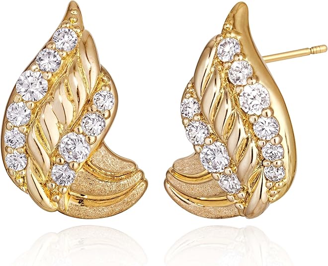 FETTERO Stud Earrings for Women - 14K Gold Plated CZ Hypoallergenic Earrings Studs Dainty Black CZ Leaf Gold Earrings for Women Trendy Statement Jewelry